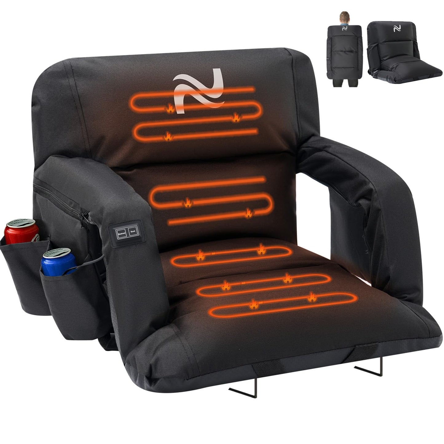LILYPELLE Double Heated Stadium Seat Bleacher Seat with Back & Arm Support, Portable 6 Reclinng Positions Stadium Seating for Bleachers, Bleacher Seats for Sports Events, Outing, Travelling, Hiking