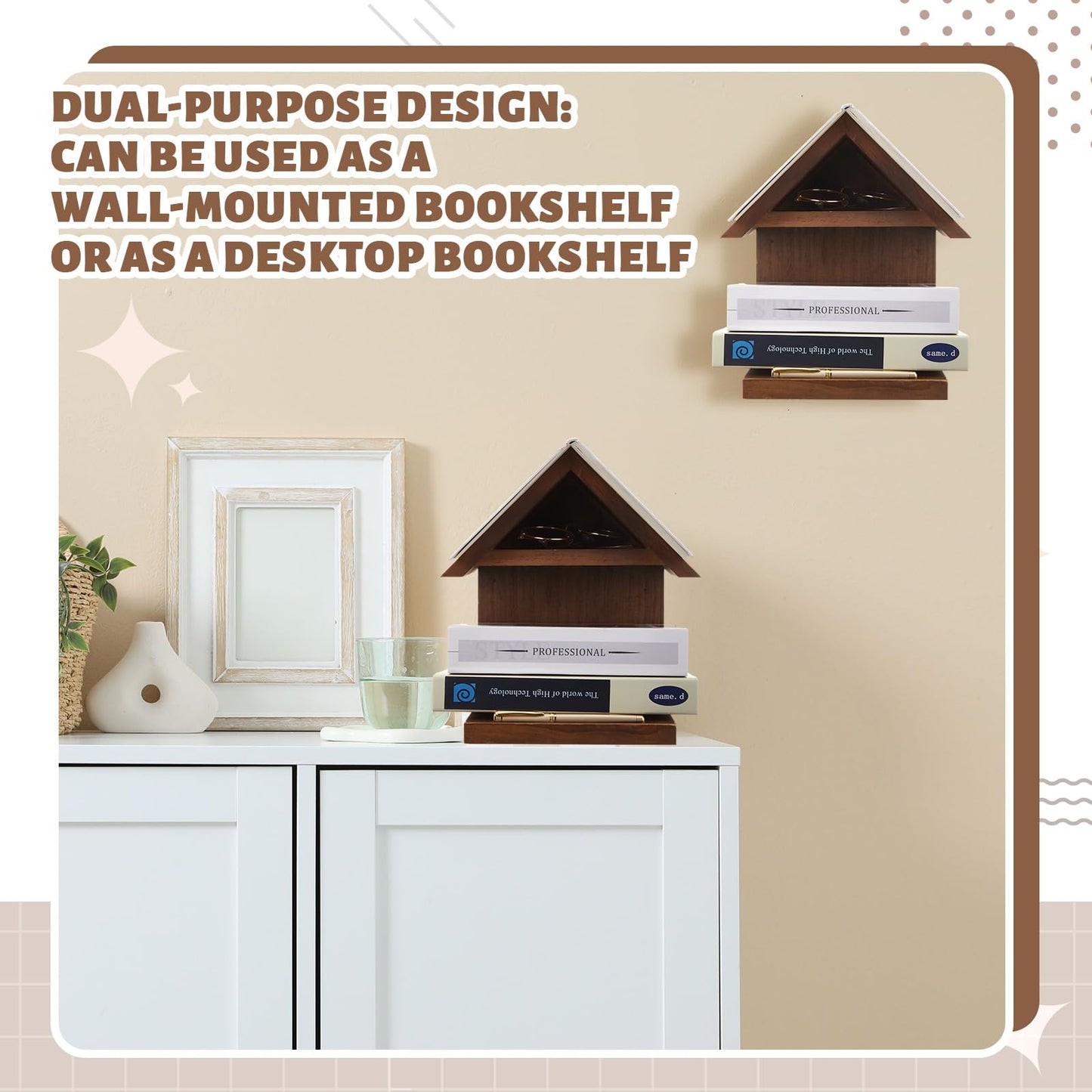Marsui Triangle Book Holder Stand Floating Nightstand Small Wooden Bedside Shelf Wall Mountable Bookshelf for Bedroom Living Room Readers Gifts