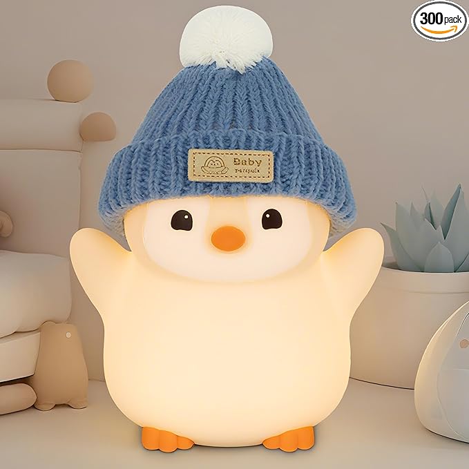 Penguin Night Light for Kids, Adorable Penguin Lamp with Hat, Food Grade Silicone Nursery Nightlight, Rechargeable/Dimmable/Timer,LED Squishy Novelty Animal Bedside Lamp,Funny Gifts for Boys
