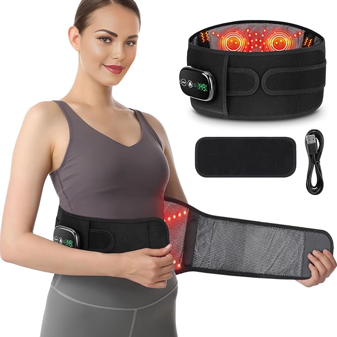 Electric Heating Pad for Back, XL Cordless Heated Back Belt Wrap with 3 Heating and 3 Vibration Modes, 5000mAh Battery Operated Lower Back Massager, Heated Pad for Back