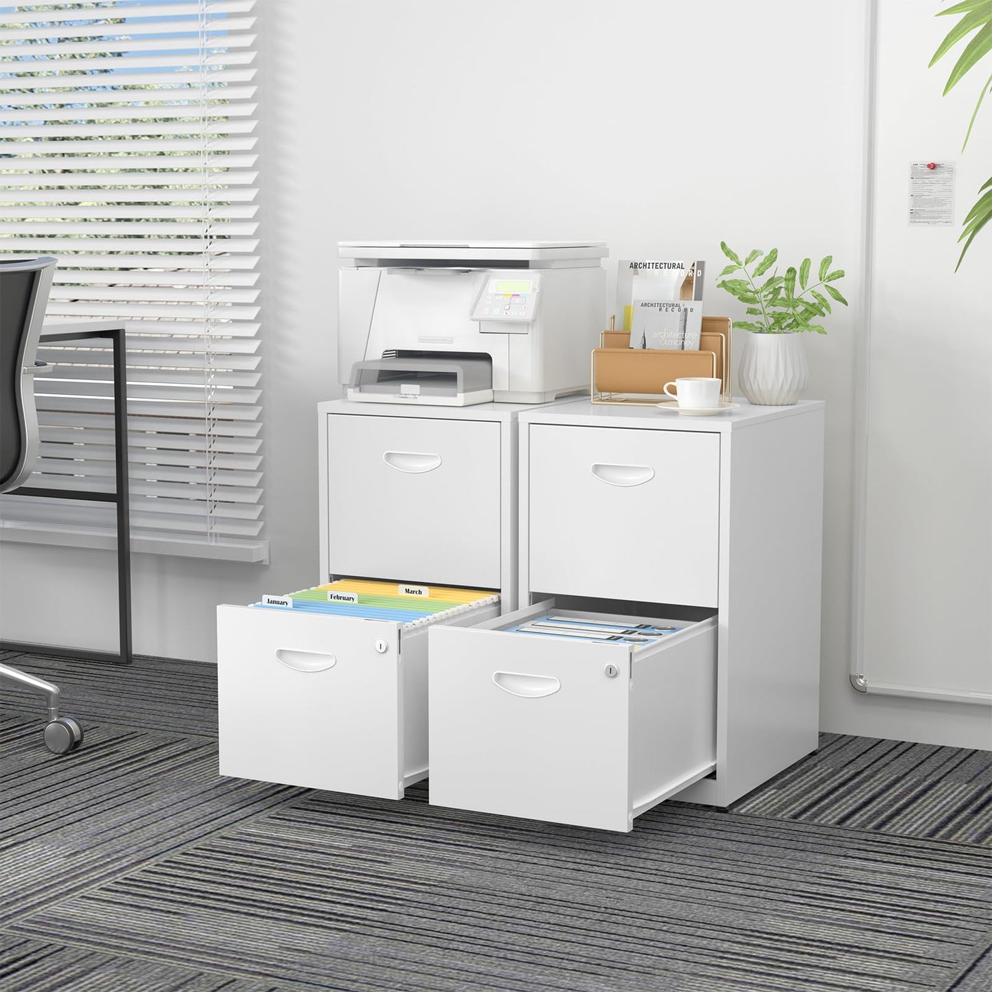 SteeLoong 2 Drawer File Cabinet with Lock,White Metal Office Drawers Filing Cabinets for Home Office, Two Drawer Under Desk File Cabinet for Hanging Letter,Easy Assemble