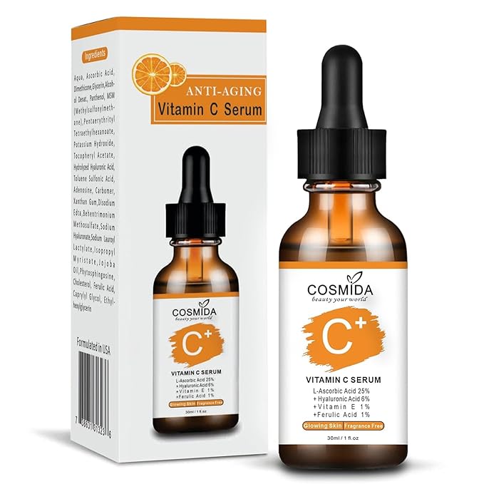 Vitamin C Serum for face with Hyaluronic Acid, Collagen Anti Aging Serum for Glow,Dark Spots,Acne,Wrinkle & Fine Lines,Korean Skincare Brightening Serum with Ferulic Acid Fragrance free 1fl.oz
