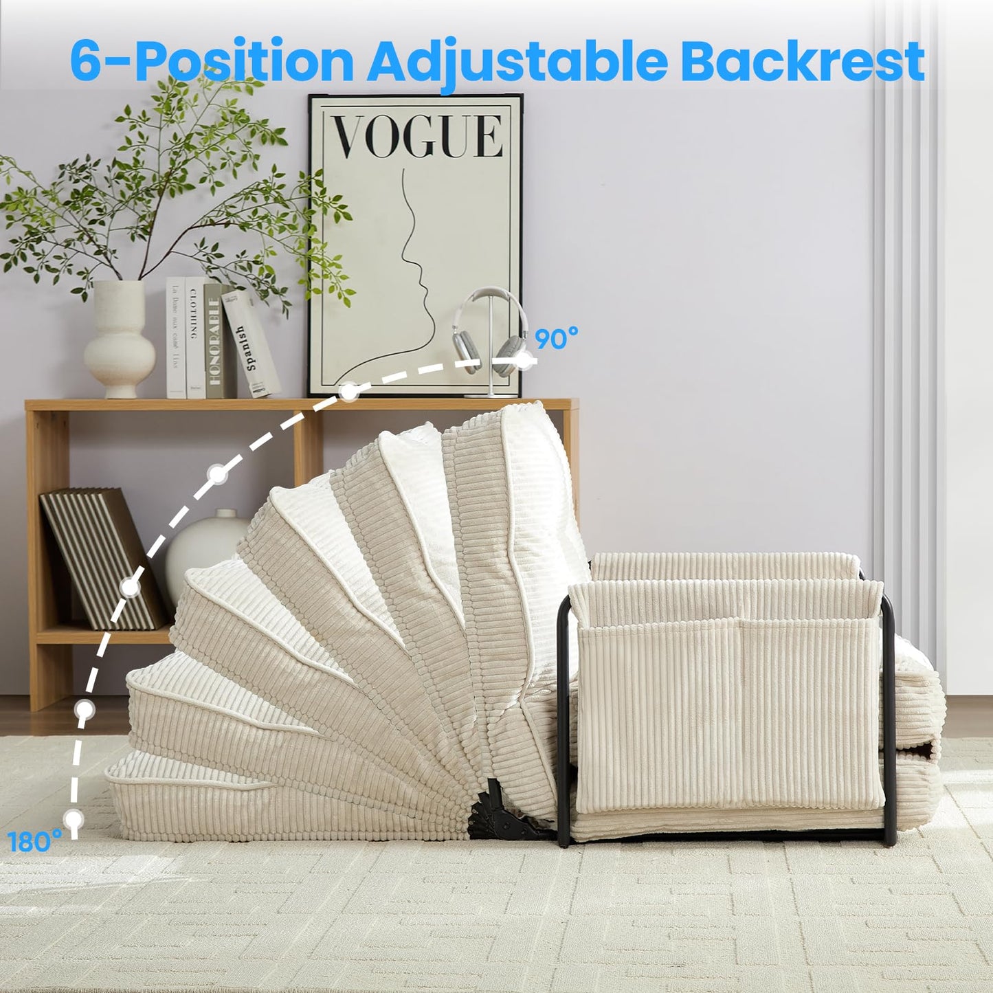 PUREMIND Adjustable Floor Sofa Couch with 2 Pillows, Convertible Pull Out Sofa Bed with Adjustable Backrest, Multi-Functional Lazy Armchair Sleeper Bed, Foldable Single Chairs for Living Room
