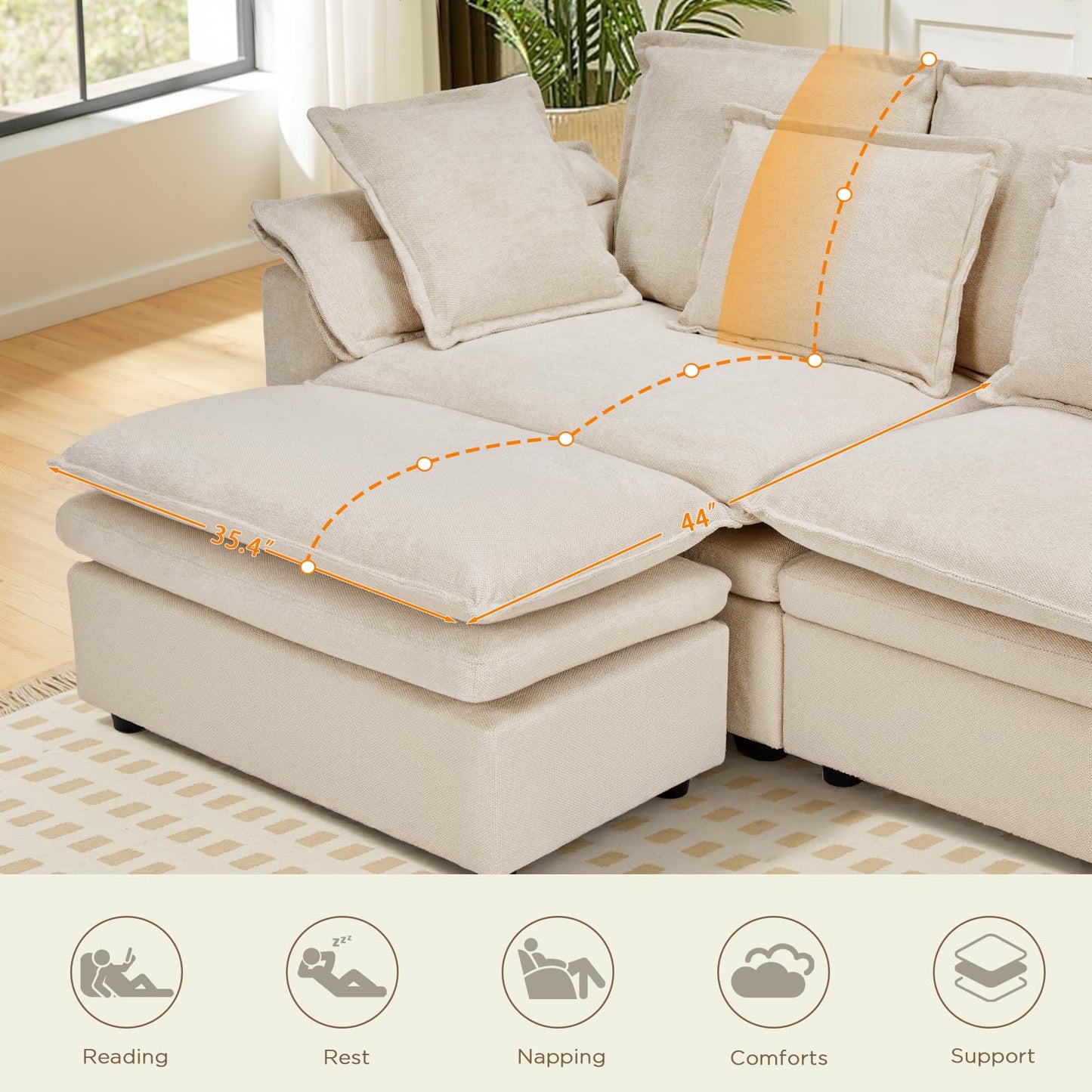 PPorfamilia Sectional Sofa Modular Deep Seat Sofa Couch with Ottoman, Teddy Fleece Sofa Sleeper Comfy Upholstered Furniture for Apartment, Living Room, Studio, Office (Beige, Loveseat)