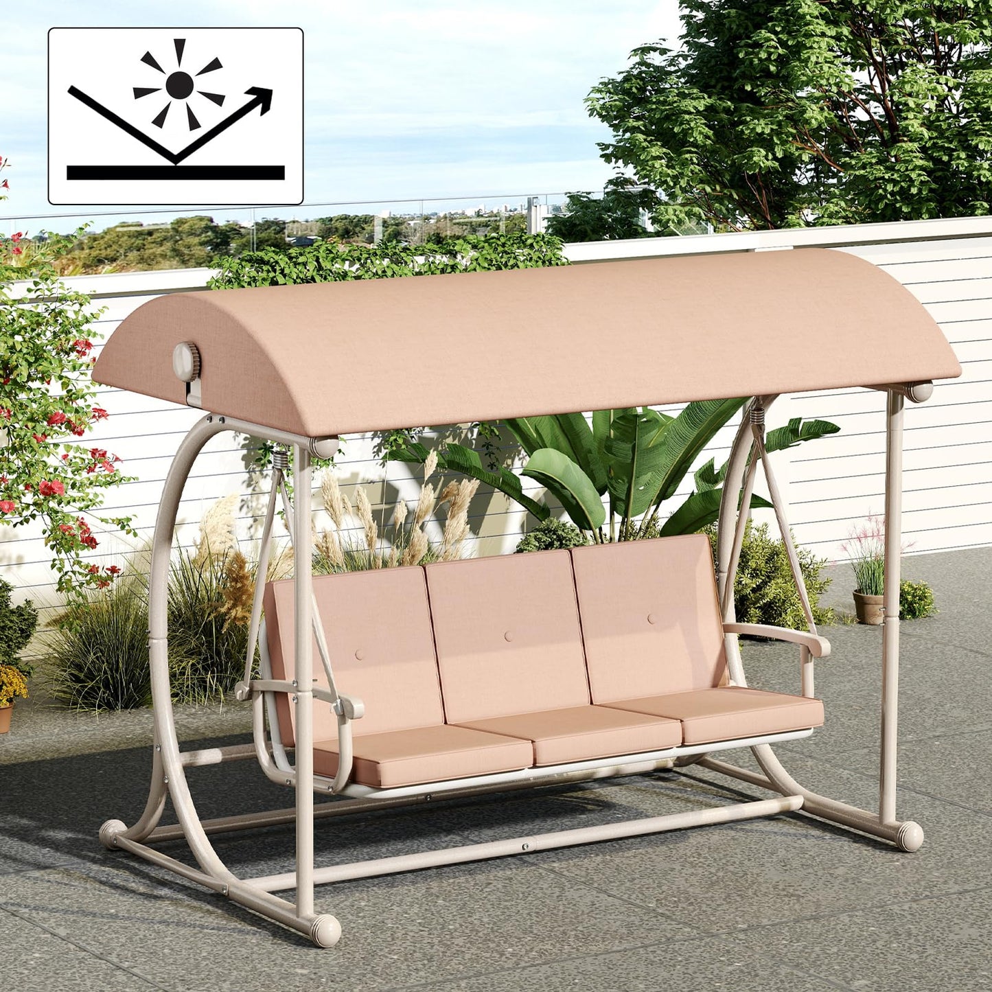 DAYAOUTDOOR Patio Swing with Canopy, Outdoor Swinging with Stand, Backyard Swings for Adults, 2 in 1 Porch Swing Bed, Outdoor Patio Swings,Yard Heavy Duty Covered Patio Swing, Khaki