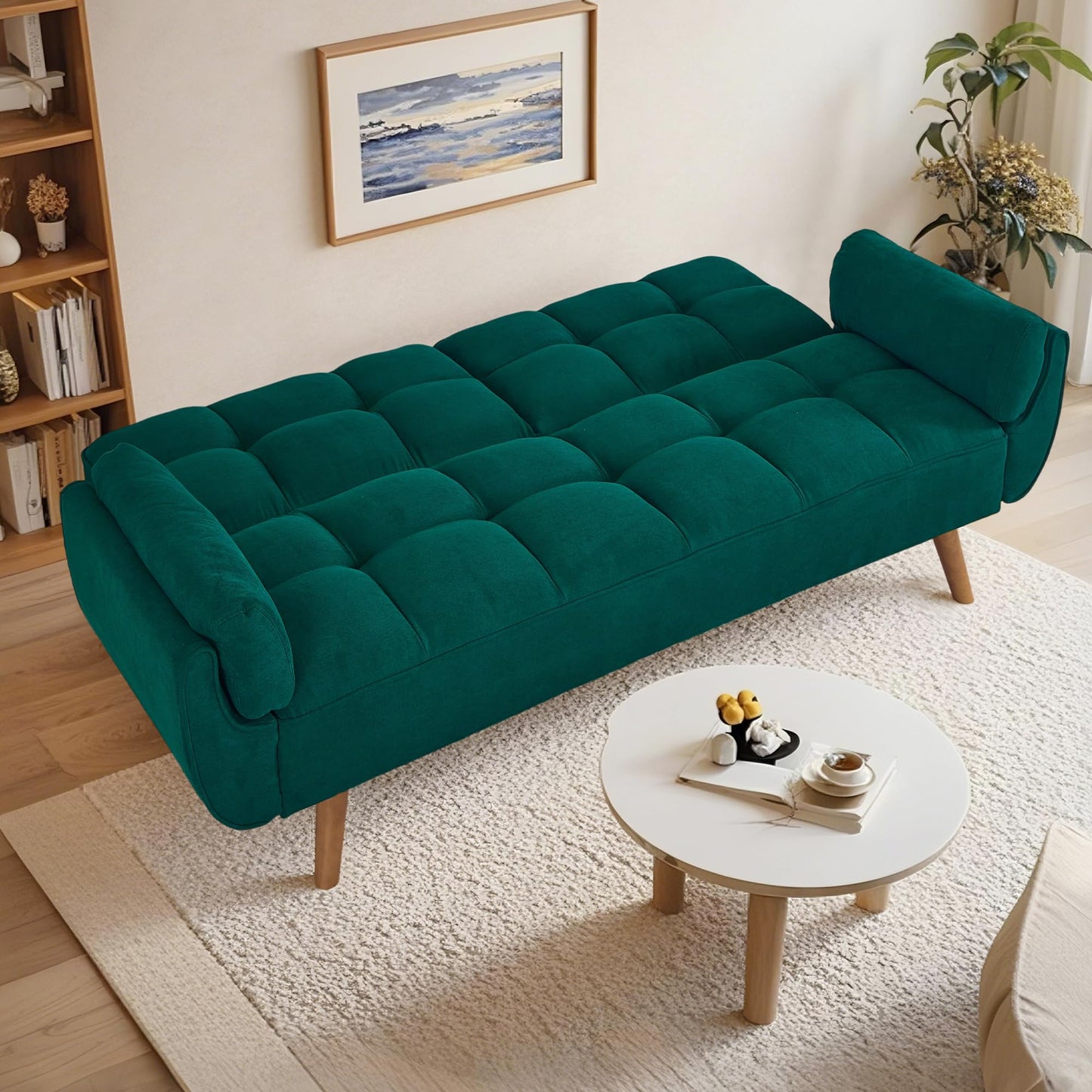 Convertible Futon Couch Bed, Sleeper Sofa Bed with Adjustable Backrests, Linen Loveseat Sofa 3 Seater Comfy Couch for Small Spaces, Living Room, Bedroom(Green, 75")