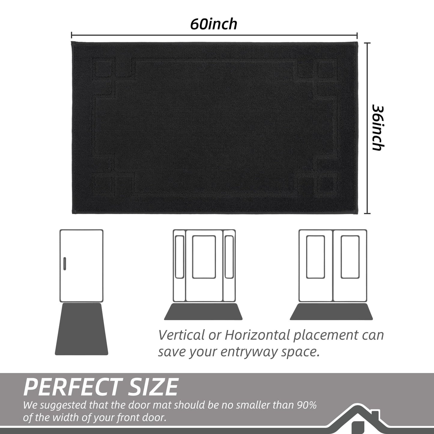 BEQHAUSE Door Mat 36" x 60", Non-Slip Door Mats Indoor Entryway Rugs Washable Low-Profile Absorbent and Stain Resist Floor Mats, Dog Door Mat for Front Back Door, Muddy Wet Shoes & Paws, Black