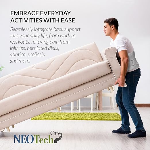 NeoTech Care Adjustable Double Pull Lumbar Brace/Lower Back Belt (Grey, Size XXL)