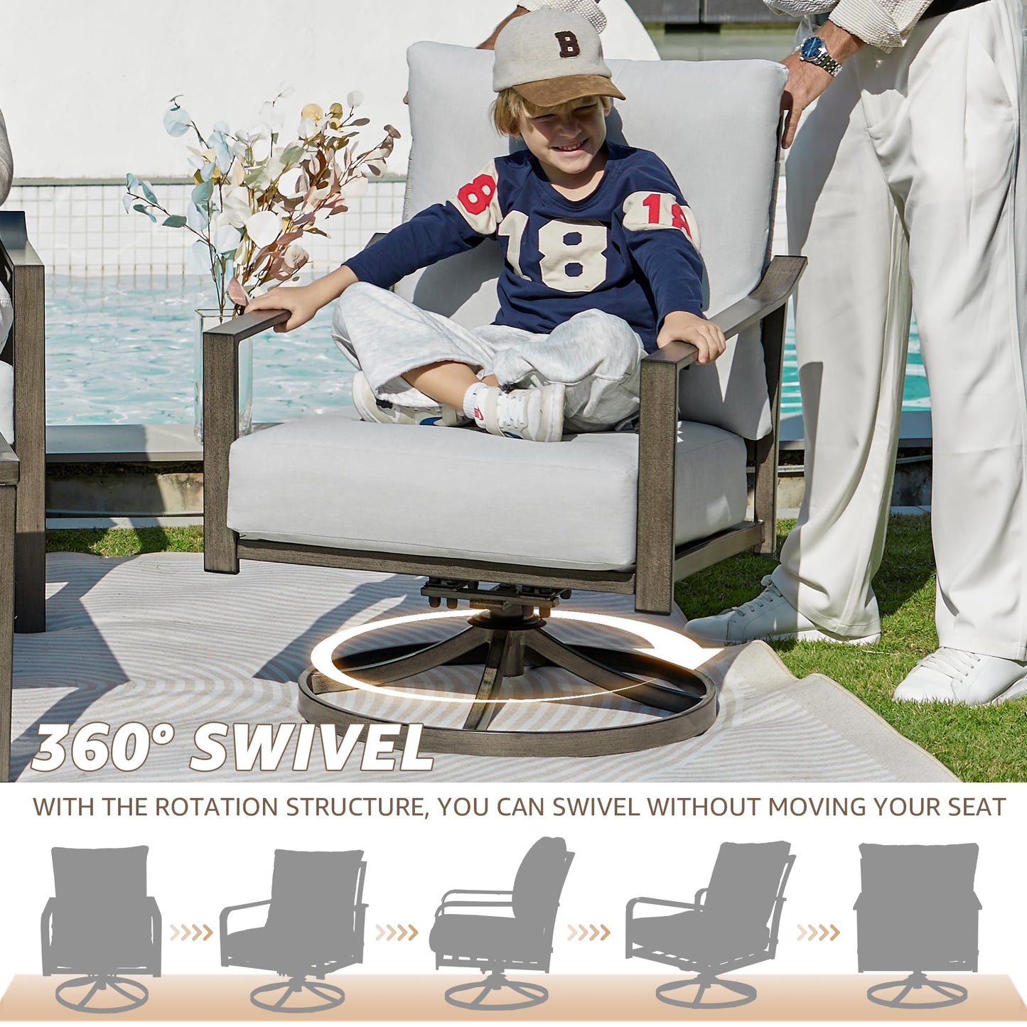 NATURAL EXPRESSIONS 4 Pieces Patio Furniture Sets, Modern Metal Outdoor Conversation Sets with High Back All Weather Hand-Woven Rope Rocking Swivel Chairs, Loveseat, Metal Table, 5.5" Thick Cushions