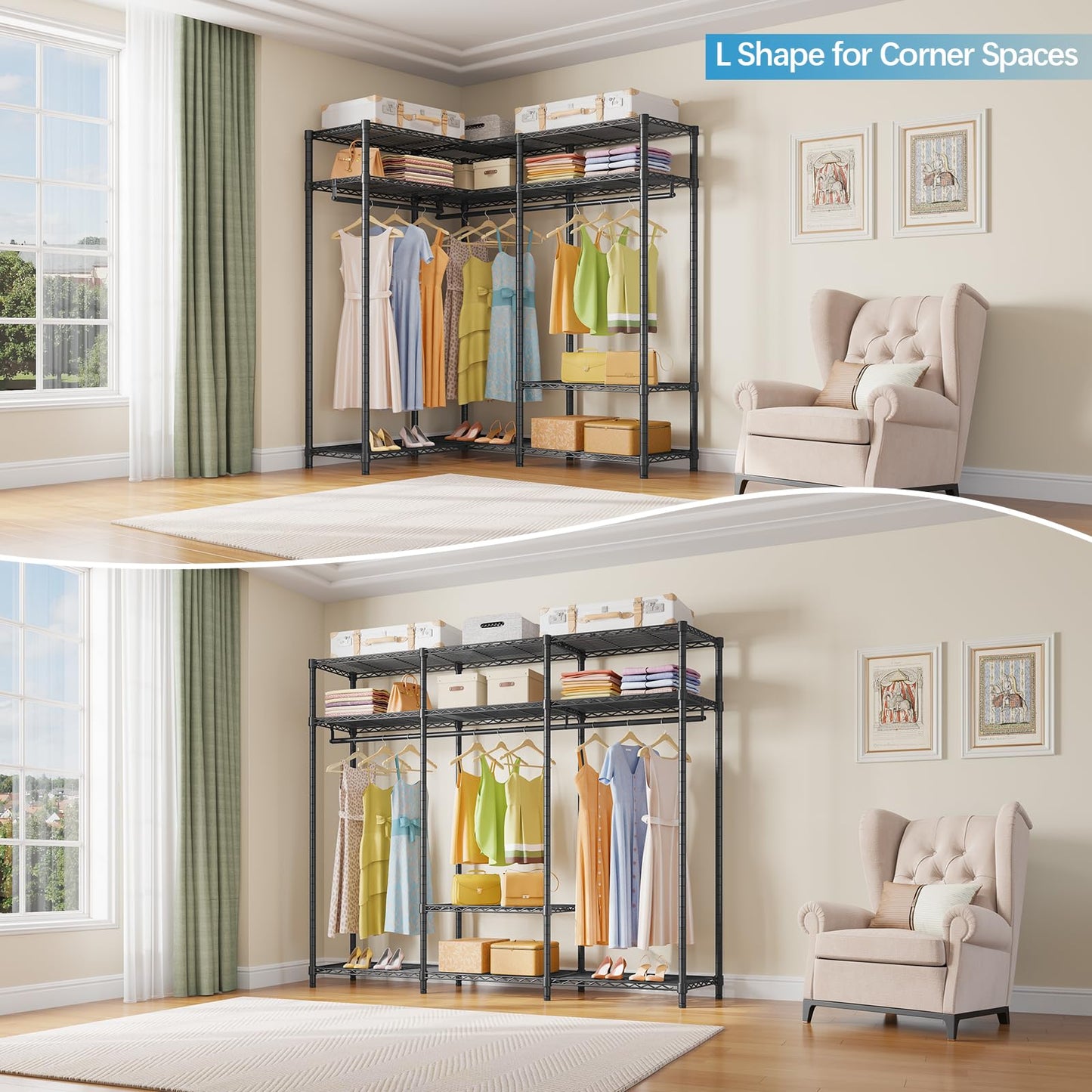 VIPEK V30 Heavy Duty Clothes Rack with 7 Adjustable Shelves & 2 Hang Rods, Portable Closet, Metal Clothing Rack, Freestanding Wardrobe Closet for Hanging Clothes, Max Load 870lbs