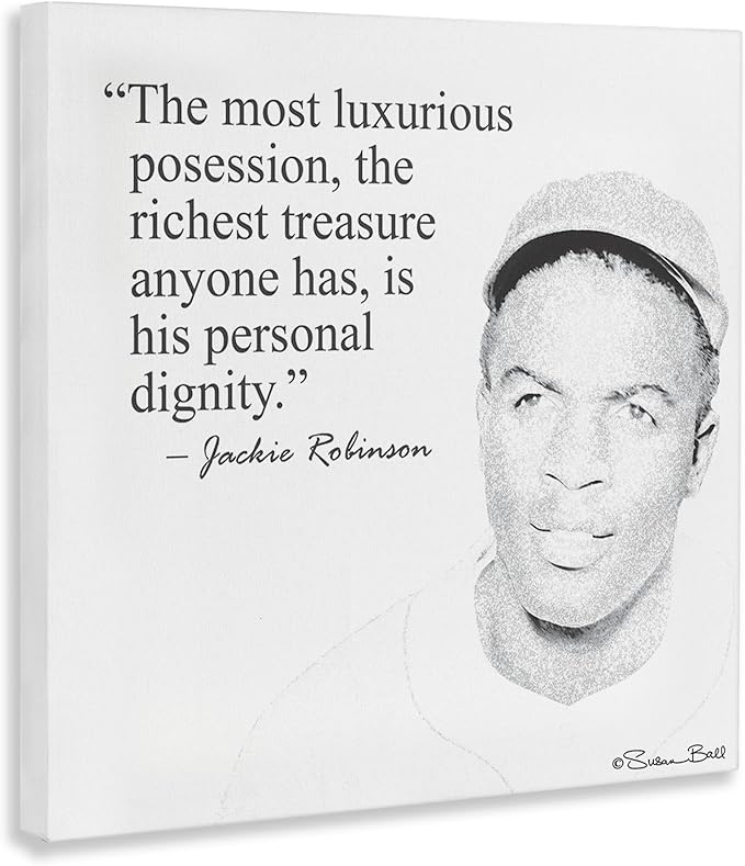 Stupell Industries Personal Dignity Jackie Robinson Quote Black and White Canvas Wall Art, 17 x 17, Multi-Color