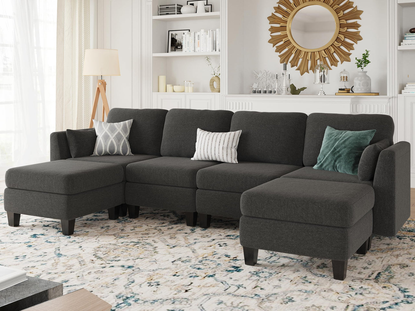 Huatean Home Modular Sectional Sofa, Convertible U Shaped Sofa Couch with High Density Memory Foam, 6 Seat Comfy Modular Sofa Couch for Living Room, Modern U Shaped Sectional Sofa, Dimgrey