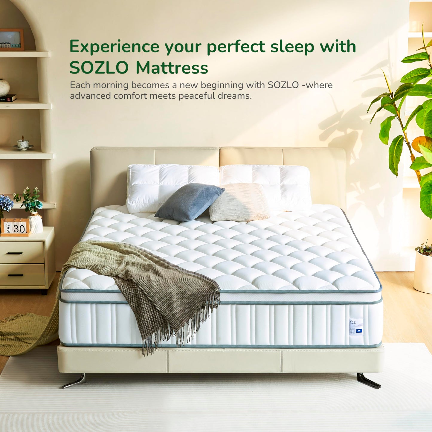 Sozlo Full Size Mattress, 12 Inch Full Mattress in a Box, Cooling Gel and Individual Pocket Springs for Motion Isolation & Edge Support, Medium Firmness for Pressure Relief