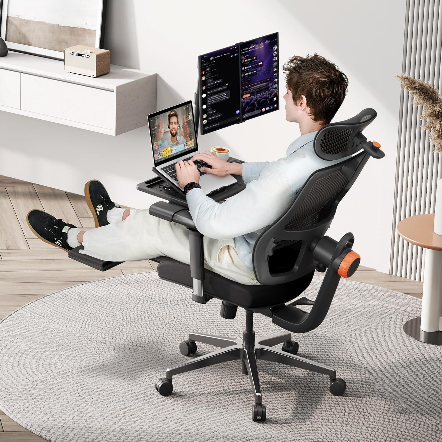 Newtral Office Chair Ergonomic with Footrest, Auto-Following Lumbar Support, High Back Desk Chair with 4D Armrest,136° Tilt Lock, Adjustable Seat Depth & Height (Supreme with Laptop Tray, Black)