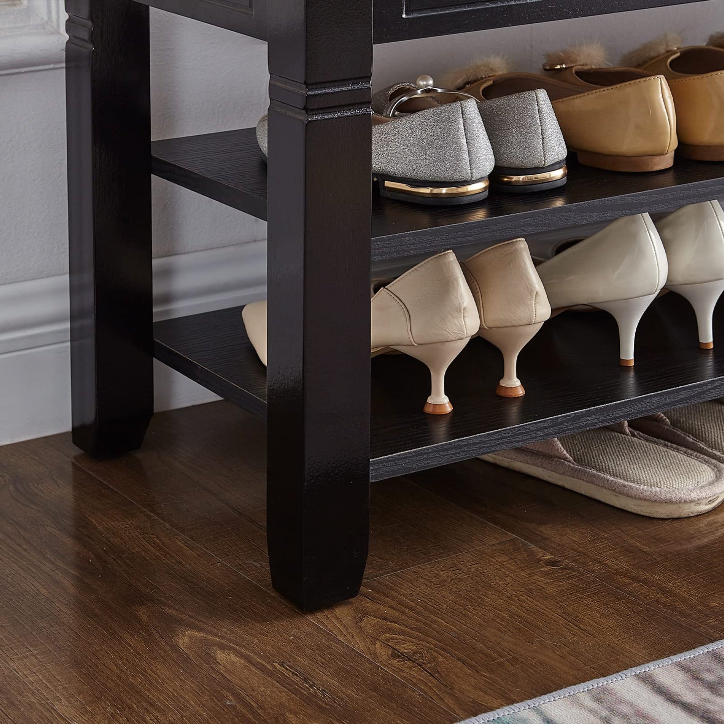 HOOTSMALL Shoe Storage Bench with Cushion, Entry Bench with Storage Solid Wood Shoe Bench Ideal for Entryway Living Room and Corridor (Brown, 31.5'')