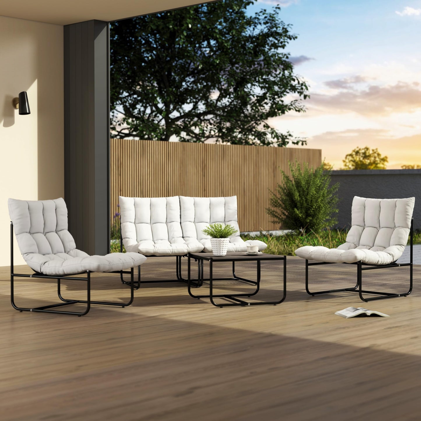 DAYAOUTDOOR Sectional Outdoor Furniture, Patio Couch Set with Cushion, Modern Patio Conversation Sets with Table, Outdoor Sofa Set for Balcony, Lawn, Deck & Porch, White