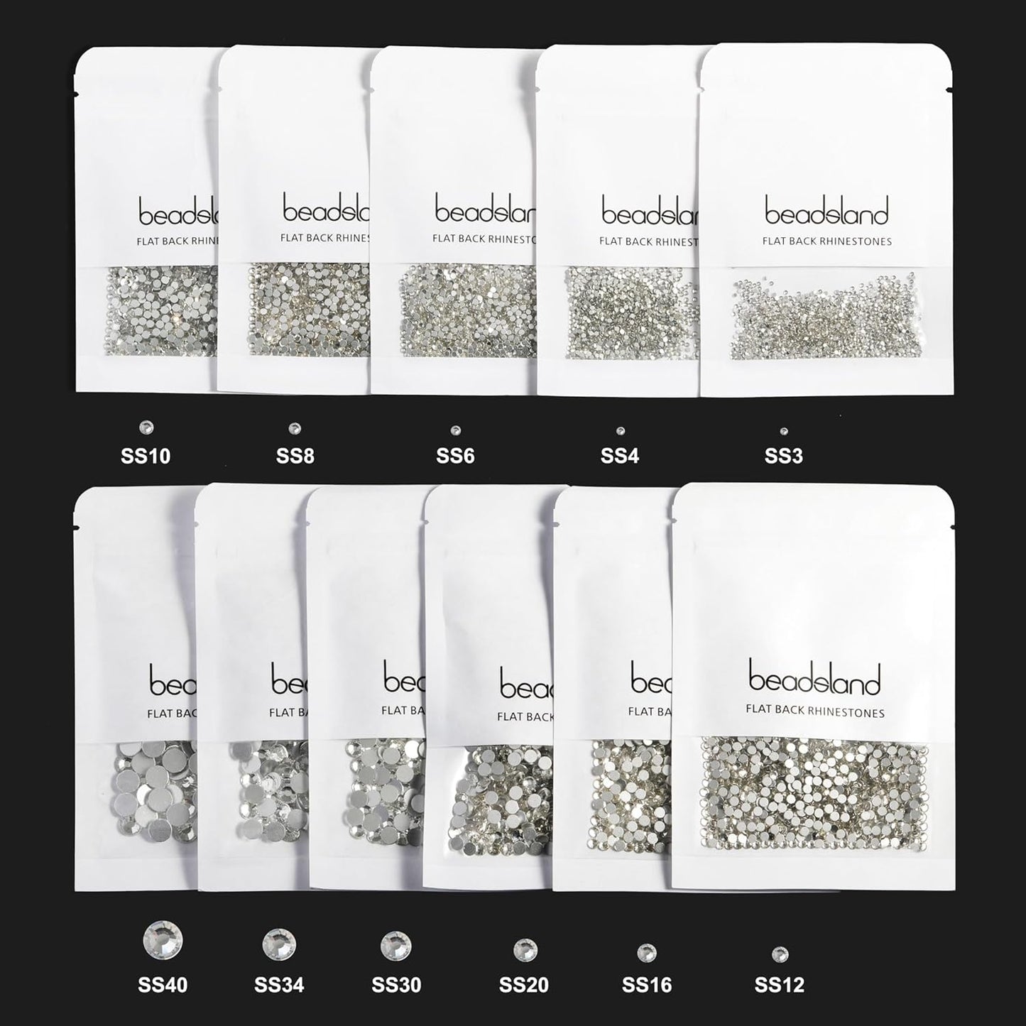 beadsland Flat Back Crystal Rhinestones Round Gems for Nail Art and Craft Glue Fix,Silver Hematite (2.7-2.8mm) SS10/1440pcs