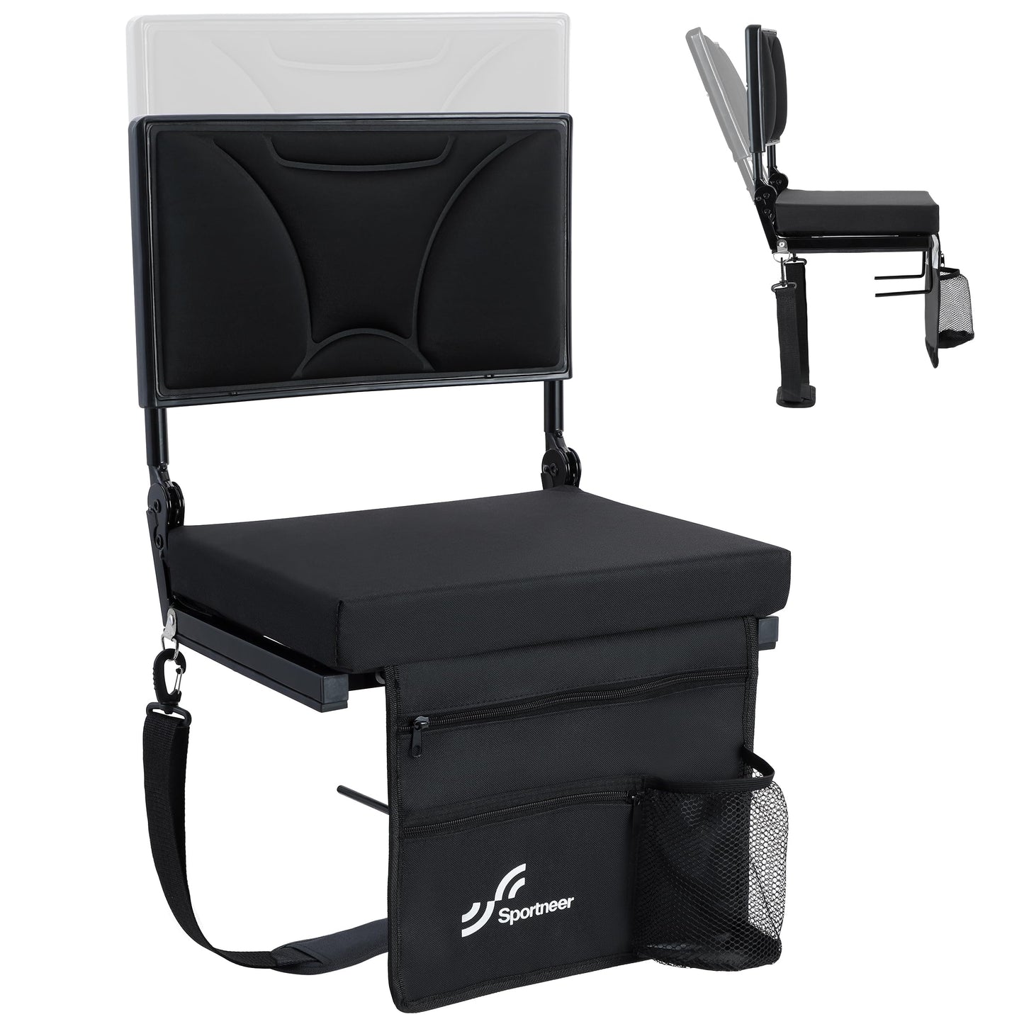 Sportneer Stadium Seats with Back Support: Height Adjustable Thick Padded Stadium Seats with Pocket, Shoulder Strap, Carry Handle, Cup Holder, Folding Stadium Chair for Sports Events Concerts Outdoor