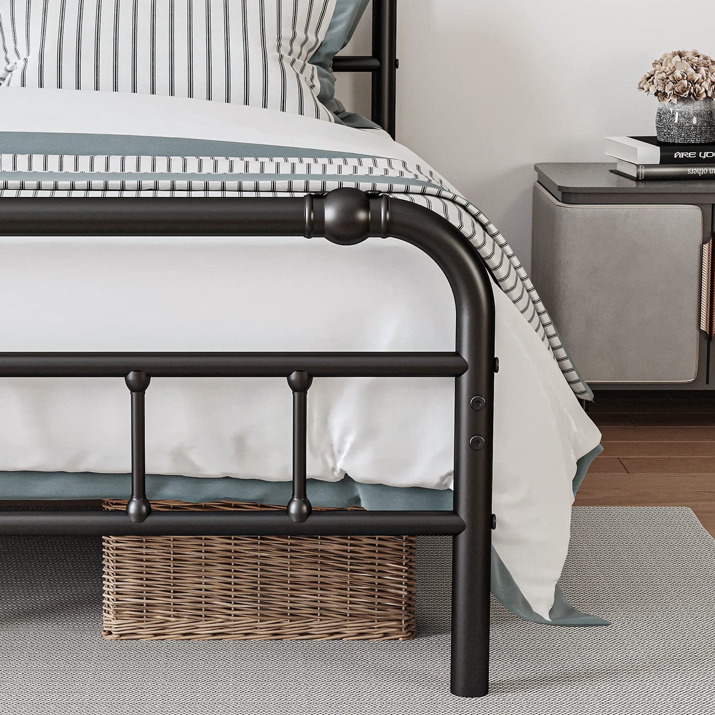 BOSRII California King Bed Frame with Headboard and Footboard, 18 Inches High, 3500 Pounds Heavy Duty Metal Slats Support for Mattress, No Box Spring Needed,Noise-Free, Black