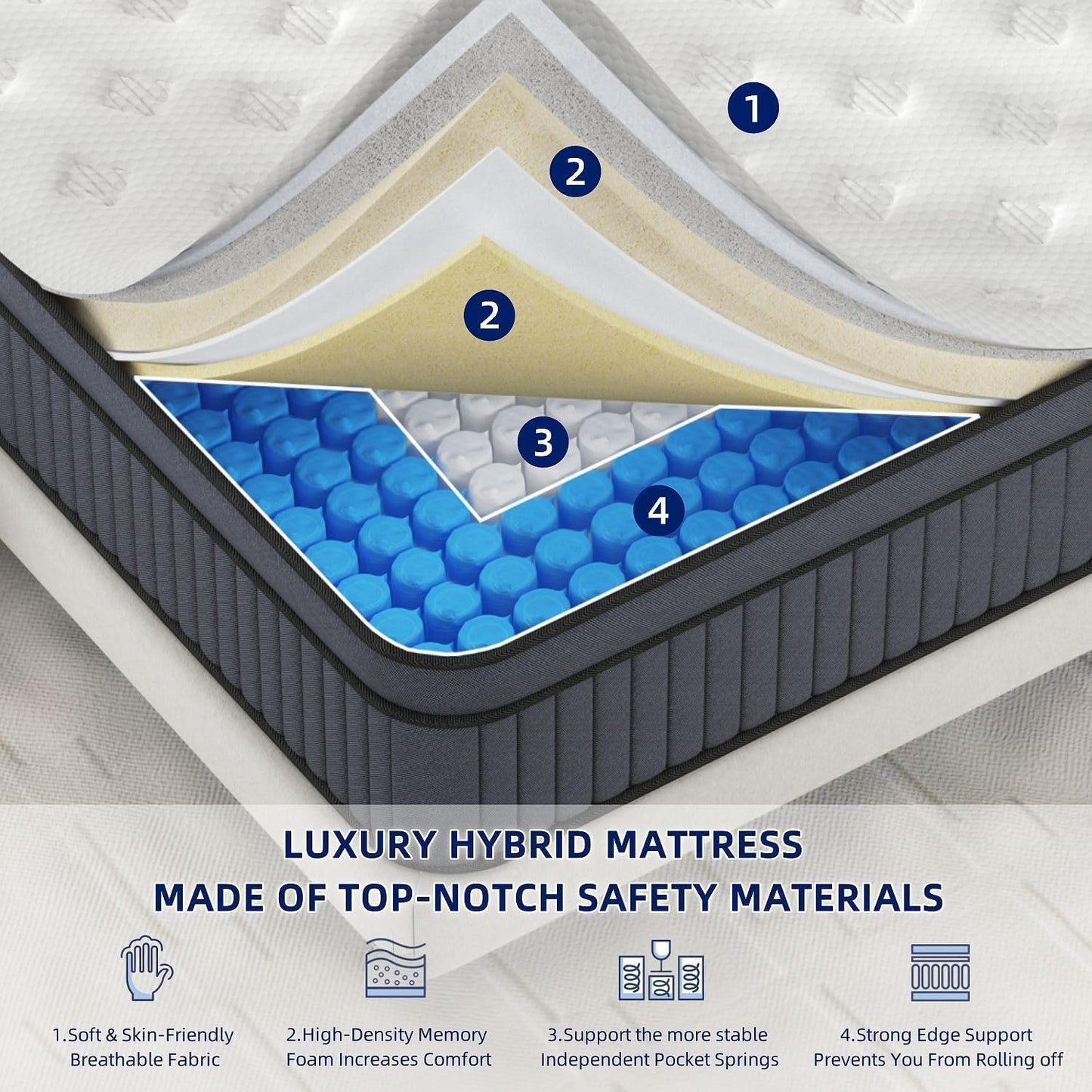 Firm King Size Mattress [Enhanced], 12 Inch King Mattress in A Box, Hybrid Mattresses with Gel Memory Foam & Independent Pocket Springs, Pressure Relief, Cooling, Additional Support, 365-Night Trial