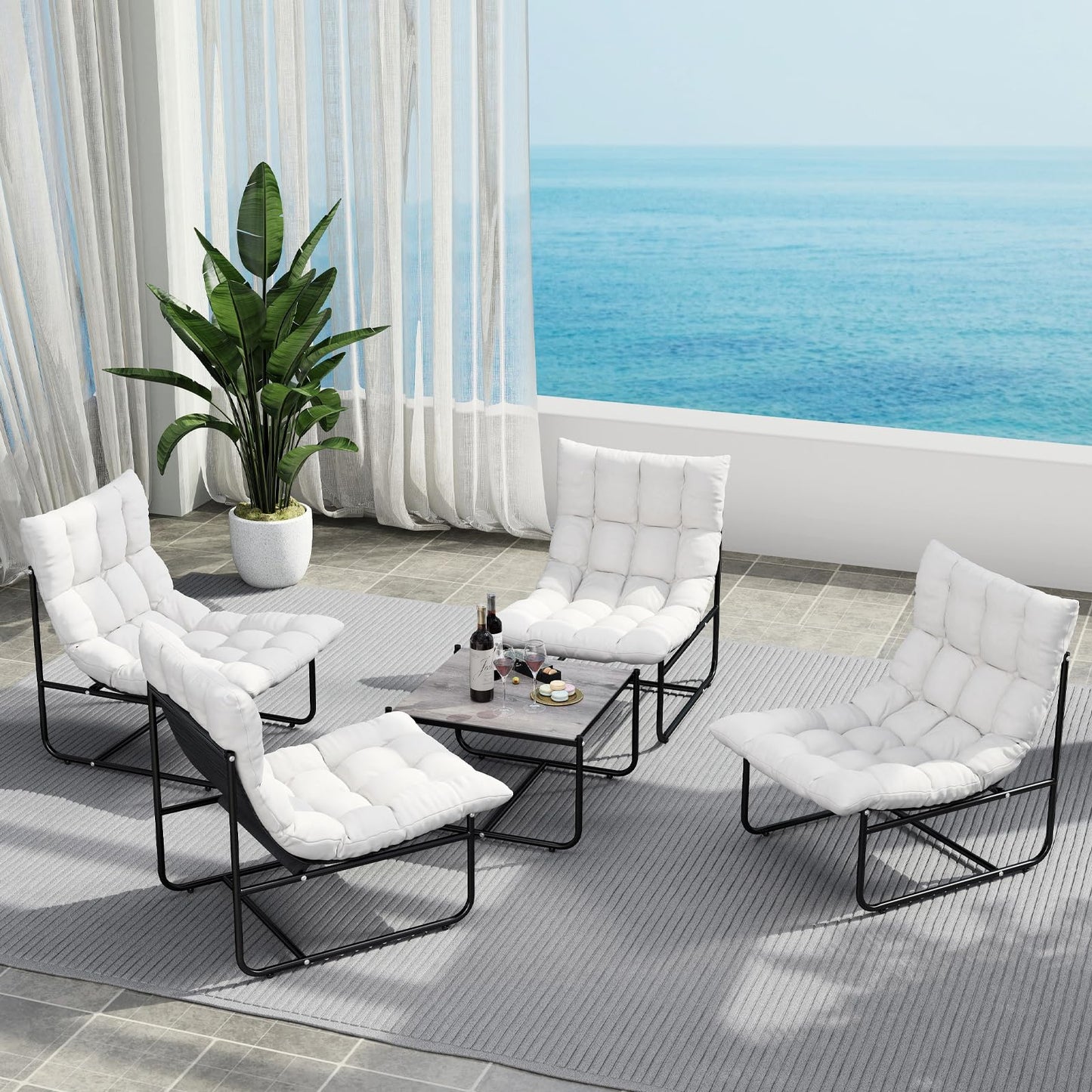 DAYAOUTDOOR Sectional Outdoor Furniture, Patio Couch Set with Cushion, Modern Patio Conversation Sets with Table, Outdoor Sofa Set for Balcony, Lawn, Deck & Porch, White