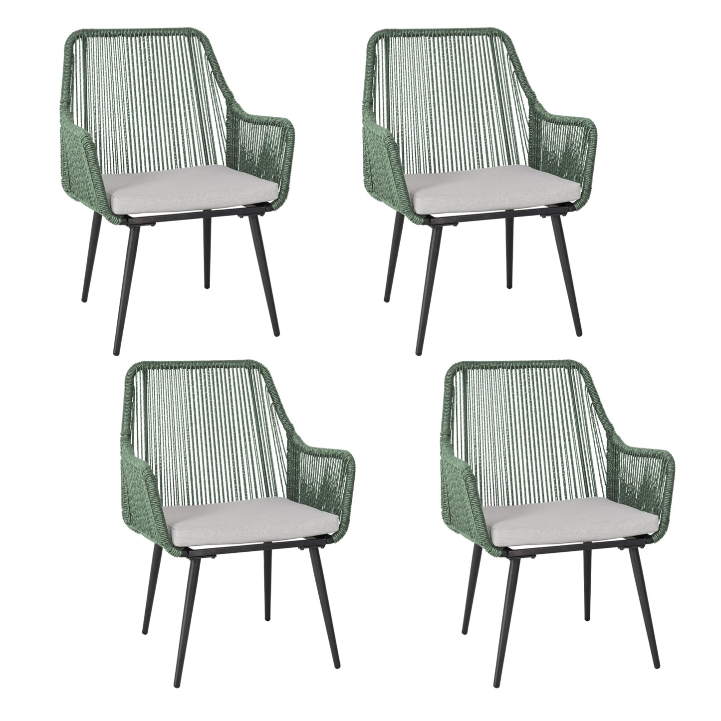 Olaterior Patio Dining Chairs Outdoor Dining Chairs Set of 4, Woven Twisted Wicker Rattan Chair with Armrest and Cushion, Modern Indoor Outdoor Seating for Garden, Lawn, Backyard, Green
