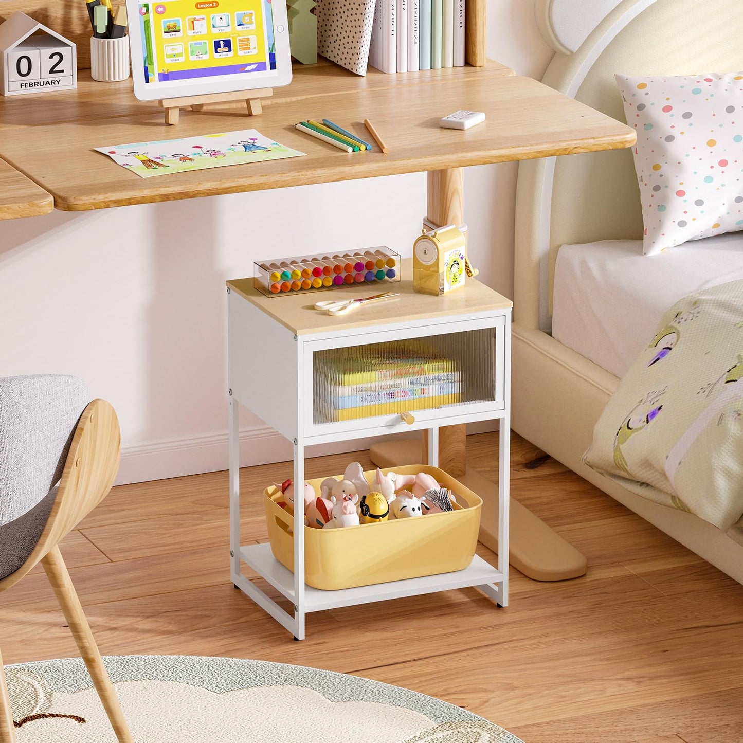 SYKIARIOL White Nightstand, End Table with Cute Storage for Bedroom Furniture,Bed Side Table for Kids Nightstand,Bedside Table for Girls Bedroom Furniture,Living Room,Dorm,White