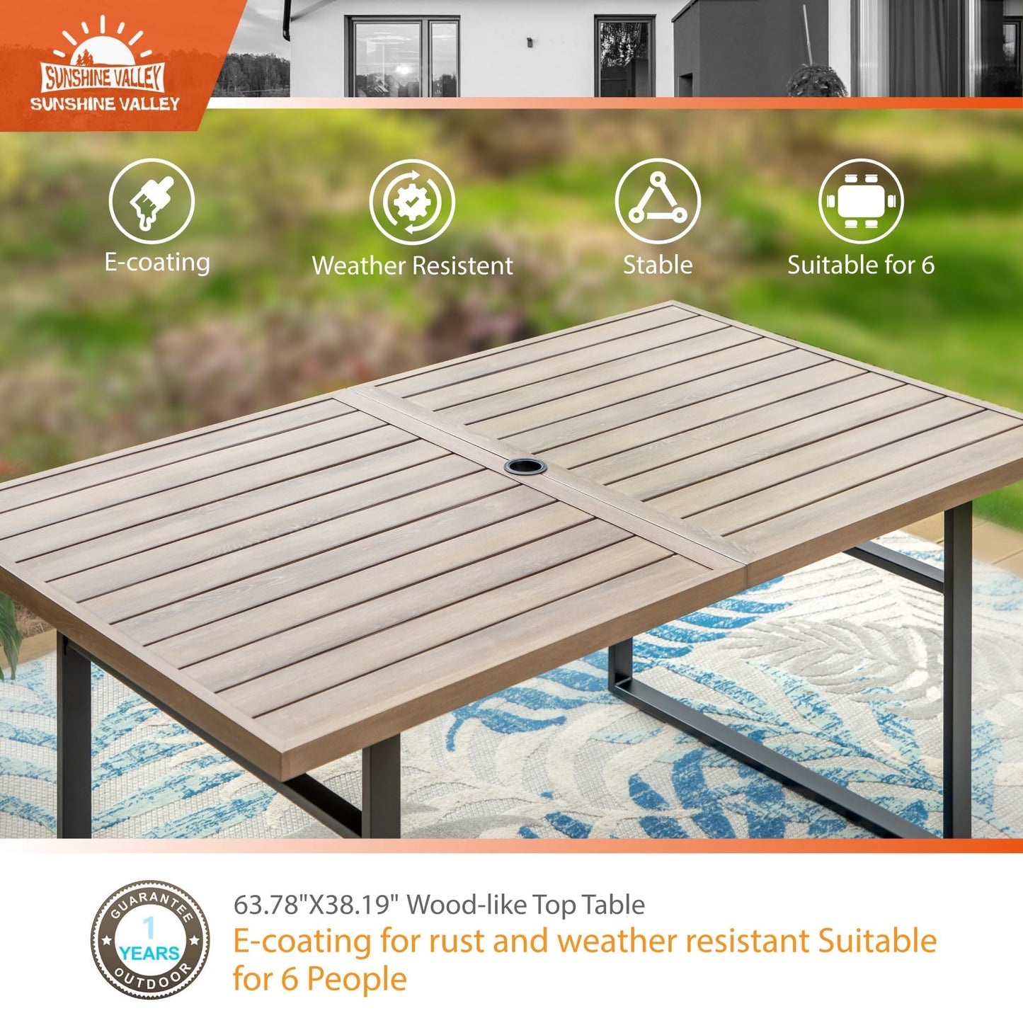 SUNSHINE VALLEY 7 Piece Patio Dining Sets for 6, Outdoor Table and Chairs Set with 1 Patio Dining Table(1.61"-2" Hole) and 6 High Back Patio Chairs, Outdoor Dining Sets for Deck Backyard