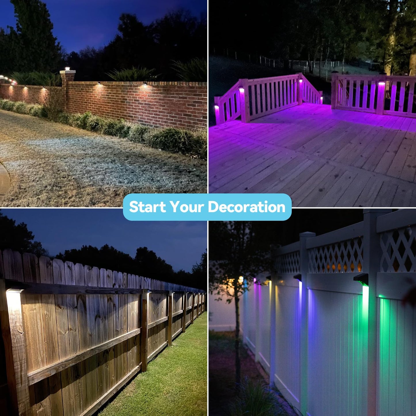 Bridika Solar Fence Lights, Outdoor Waterproof Warm White & Color Glowt, LED, for Backyard, Patio, Deck Railing, Stair Handrail, Pool and Wall (8 Packs)