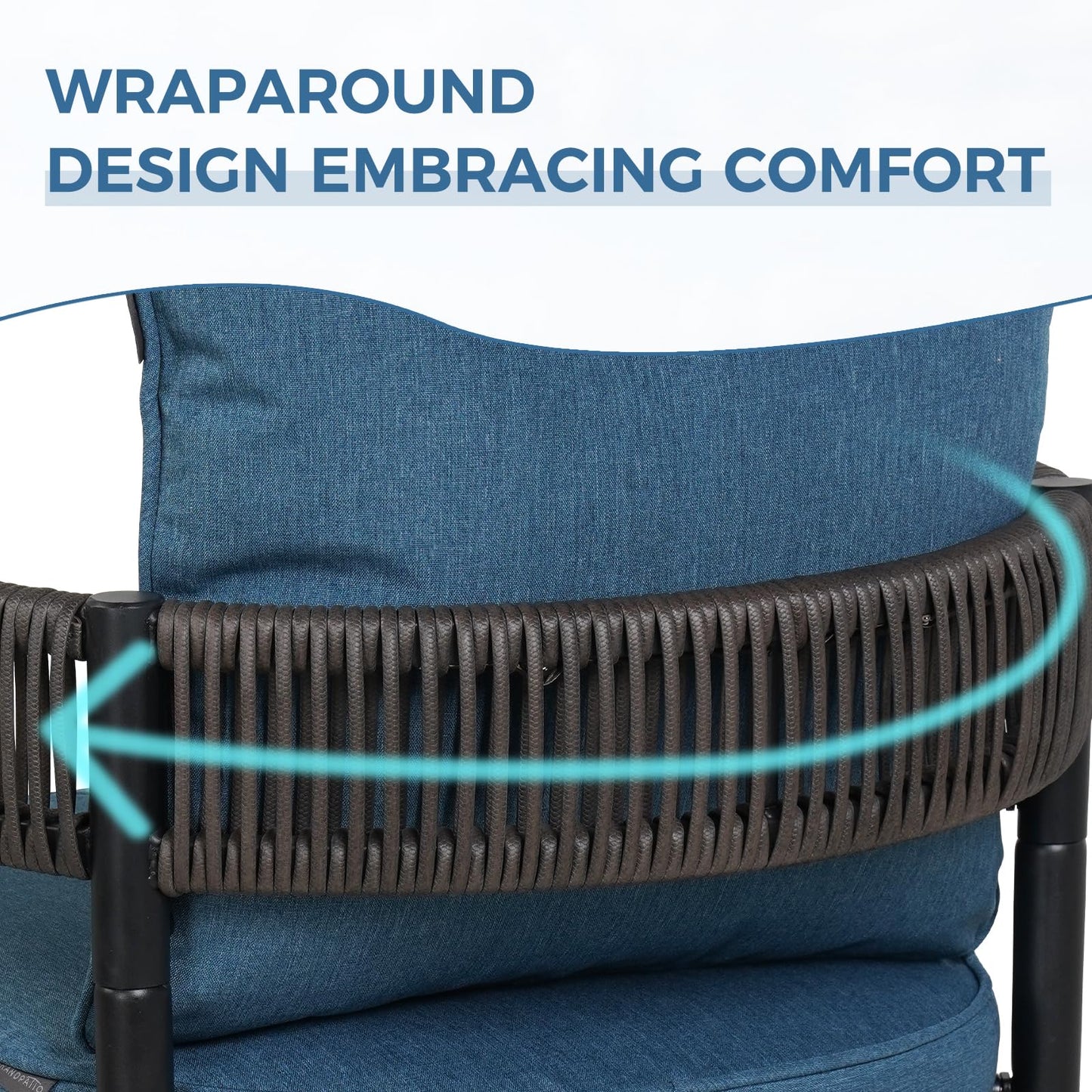 Grand patio Outdoor Dining Chairs Set of 4, 4 Pieces Patio Dining Chairs, Metal Woven Wicker Fixed Patio Chairs with Peacock Blue Cushions for Backyard, Deck, Garden, Porch, Lawn and Poolside (Brown)
