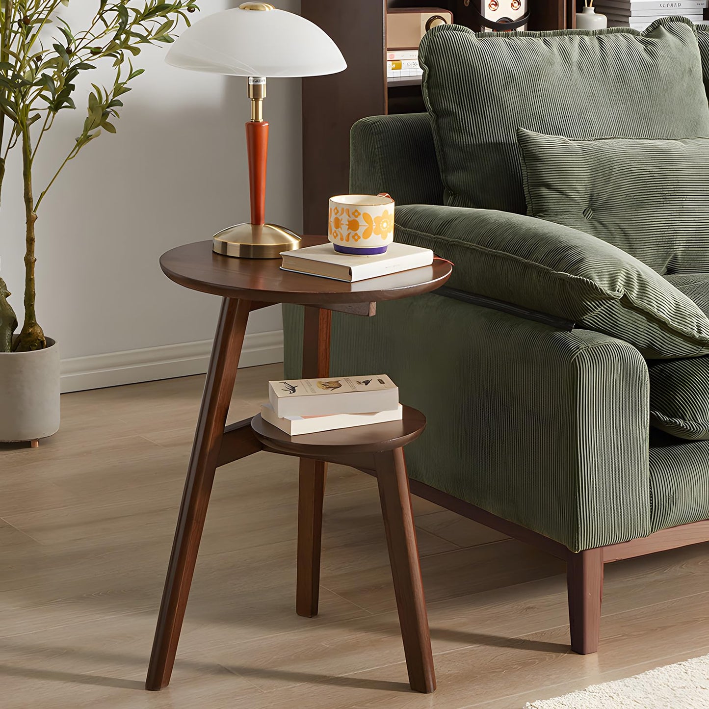 Cttasty Side Table, 2-Tier Round End Tables Living Room, Mid Century Modern Side Table, Round Nightstand, Oak Accent Table, Small Round Coffee Table, 16.54" Dia.x 23.62" H(Walnut)