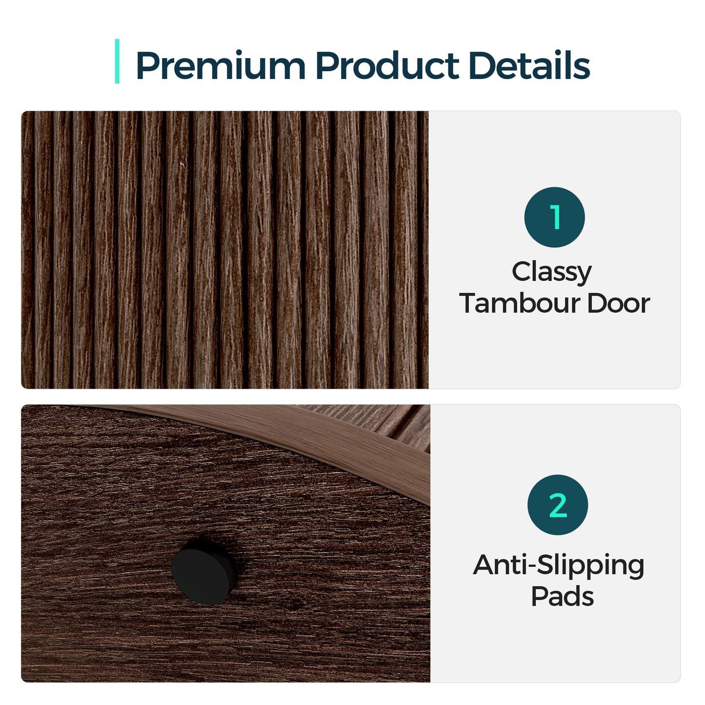 LINSY HOME Round Fluted End Table, Tall Side Table with Sliding Tambour Door and Storage Shelf, Modern Bedside Table, Mid-Century Nightstand for Living Room, Bedroom, Walnut