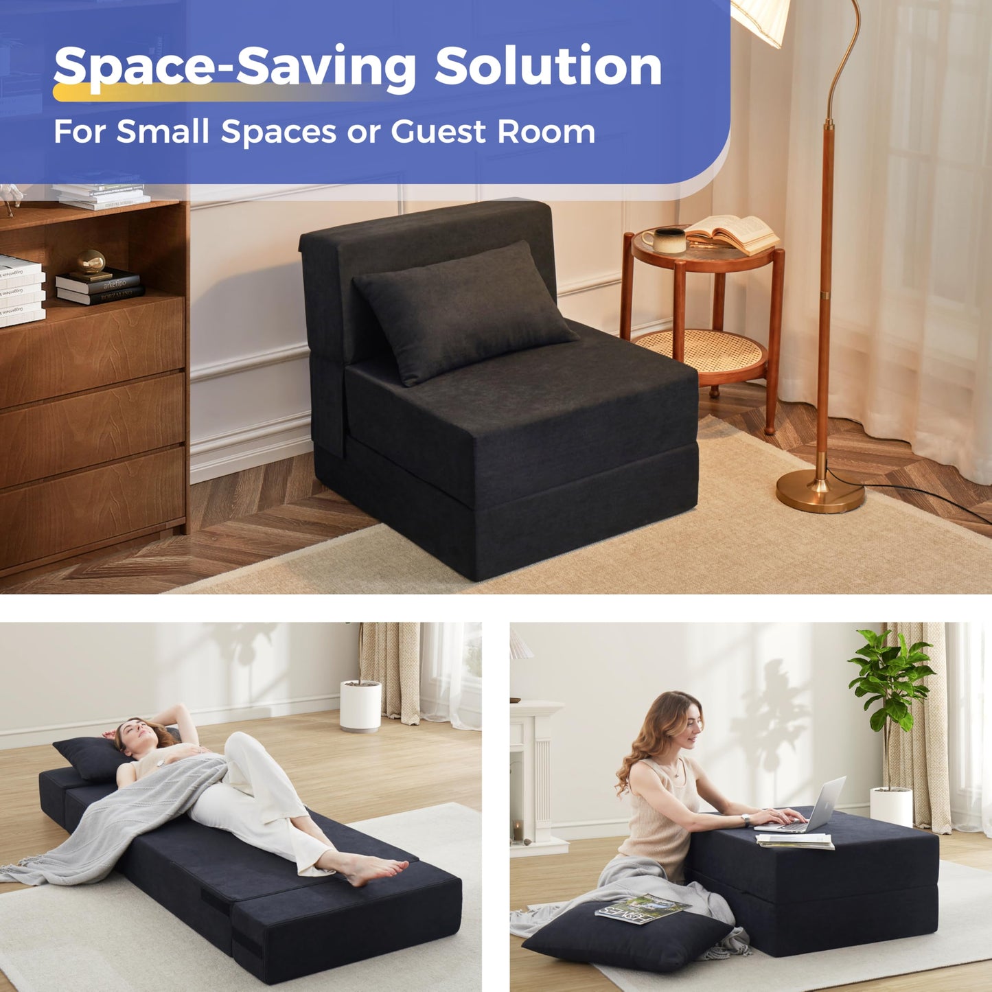 Jamdok 6 in 1 Convertible Folding Sofa Bed with Pillow,8 inches Thick High Density Foam Foldable Mattress,Single Sleeper Chair for Living Room/Dorm/Guest Use/Home Office/Apartment