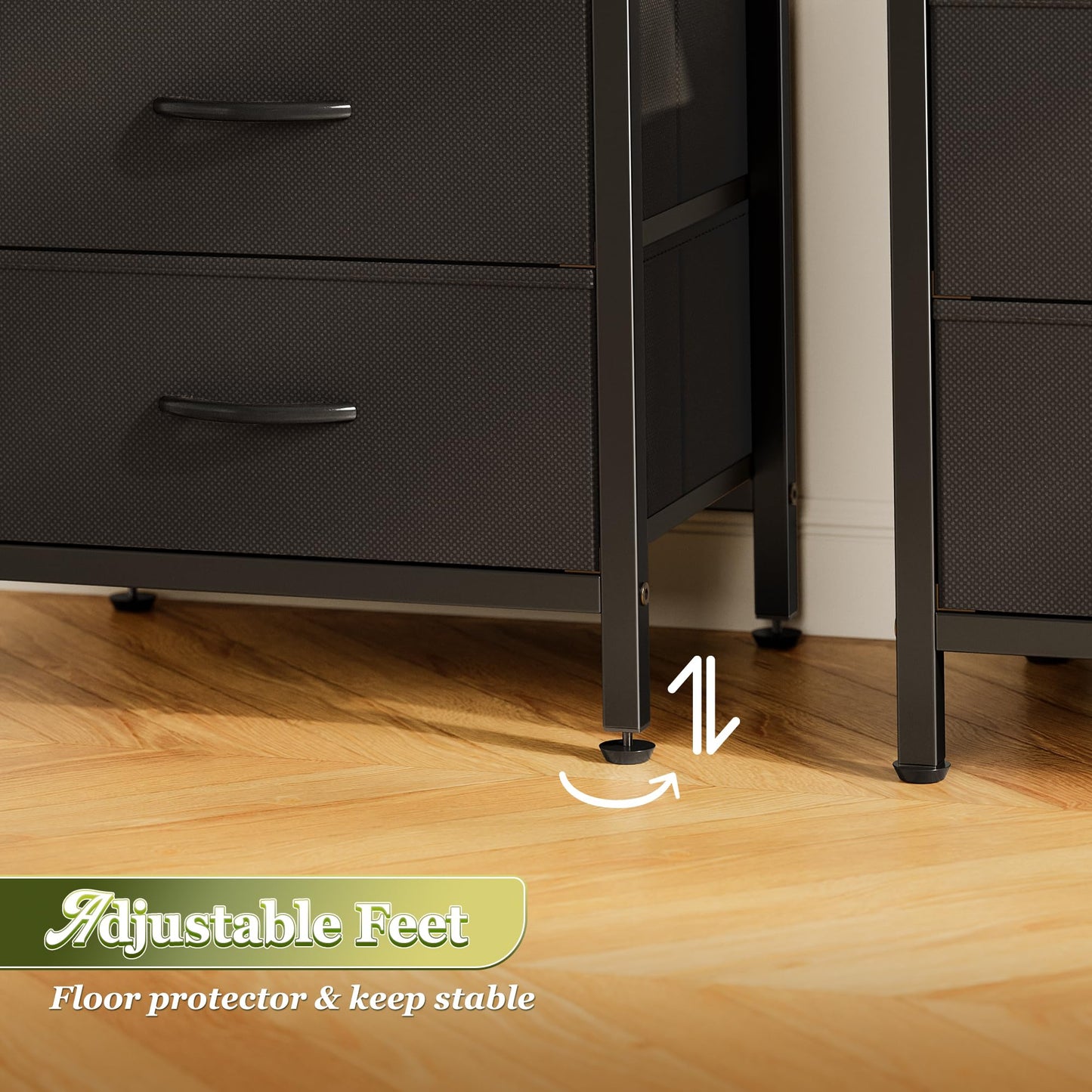 Huuger Night Stand Set of 2, Nightstand with 2 Drawers, Bed Side Table with Open Shelf, Wooden Top, End Table, Fabric Drawer, for Bedroom, Black