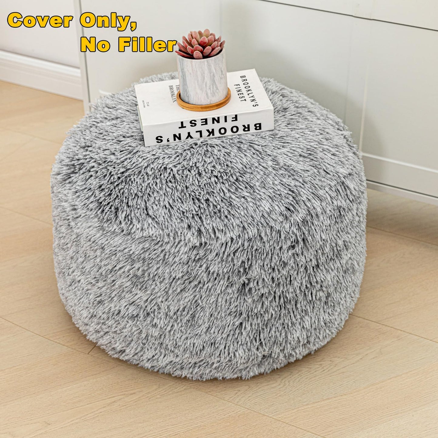 Asuprui Grey Ottoman Foot Rest NO Filler Pouf Ottoman Unstuffed 20x20x12 Inches Round Pouf Seat Bean Bag Chair Foldable Floor Chair Storage for Living Room Bedroom Cover ONLY