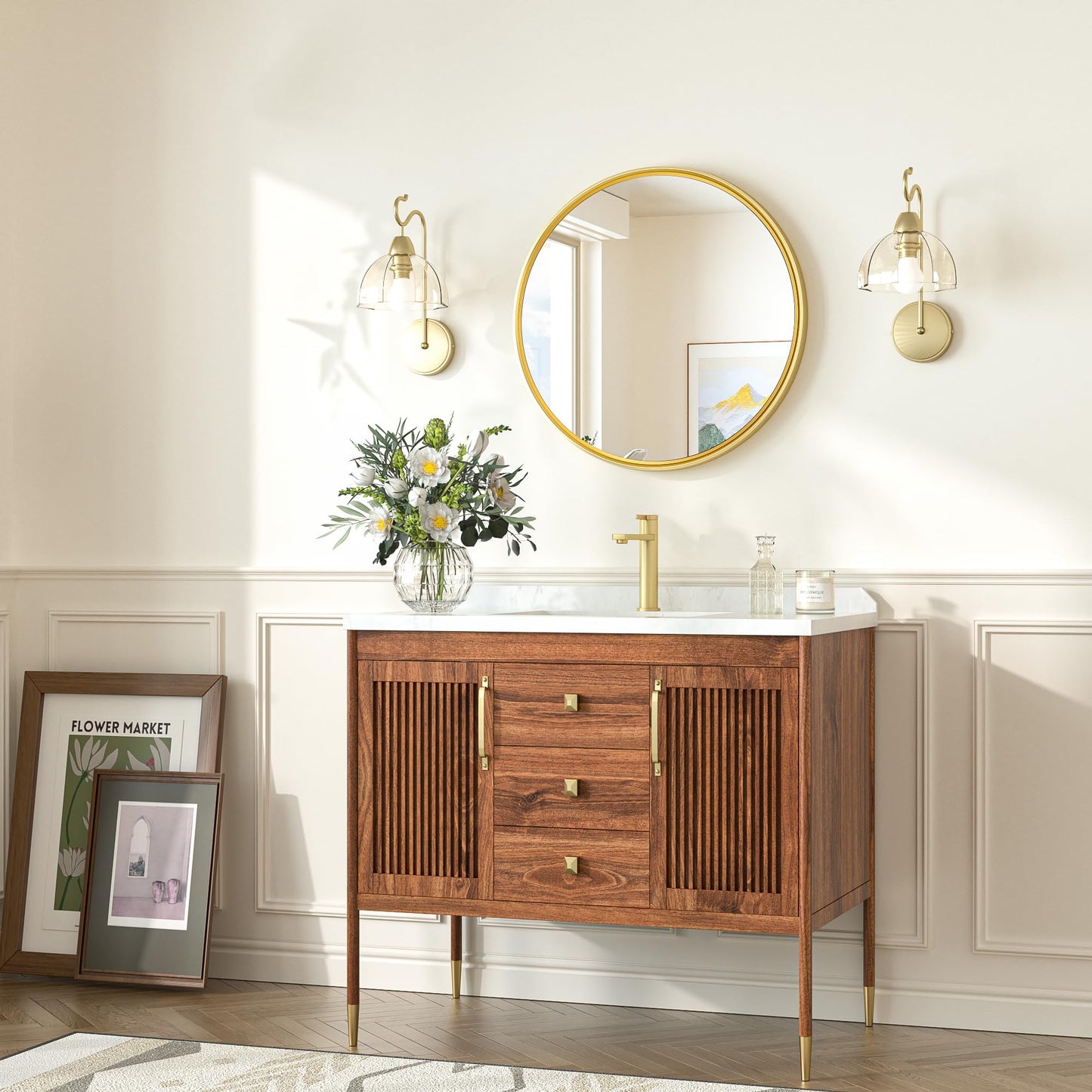 TokeShimi 16 in Round Gold Mirror Framed, 16 x 16 Shatterproof Circle Bathroom Vanity Mirror Wall Mounted Aluminum Wall Mirrored Farmhouse for Entryway, Bedroom, Restroom, Vanity, Living Room