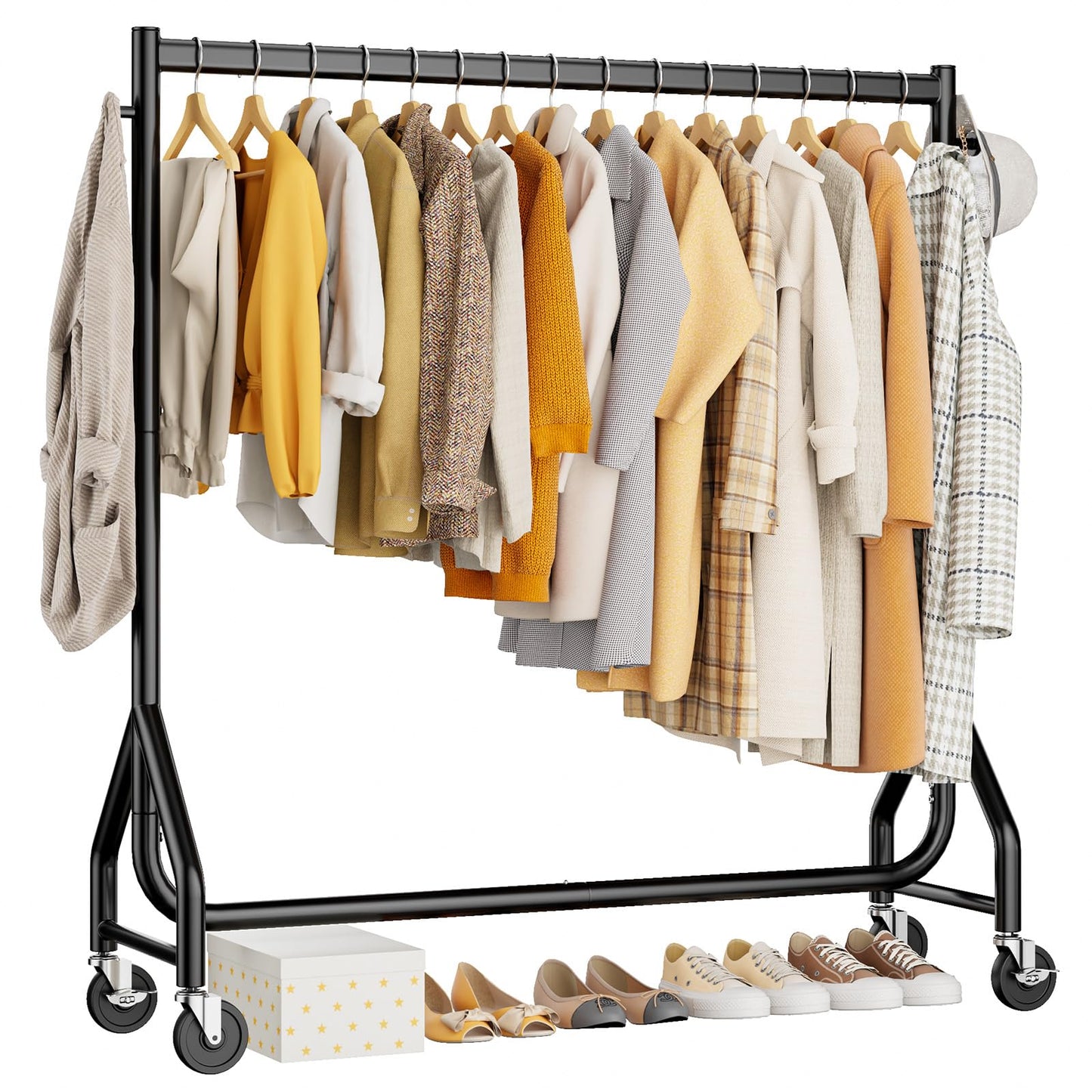 HYSEYY Clothes Clothing Rack, Rolling Heavy Duty Clothes Rack Load 420 LBS With Wheels, Metal Clothes Rack for Hanging Clothes, Portable Standing Clothes Garment Rack, Black,48 inches