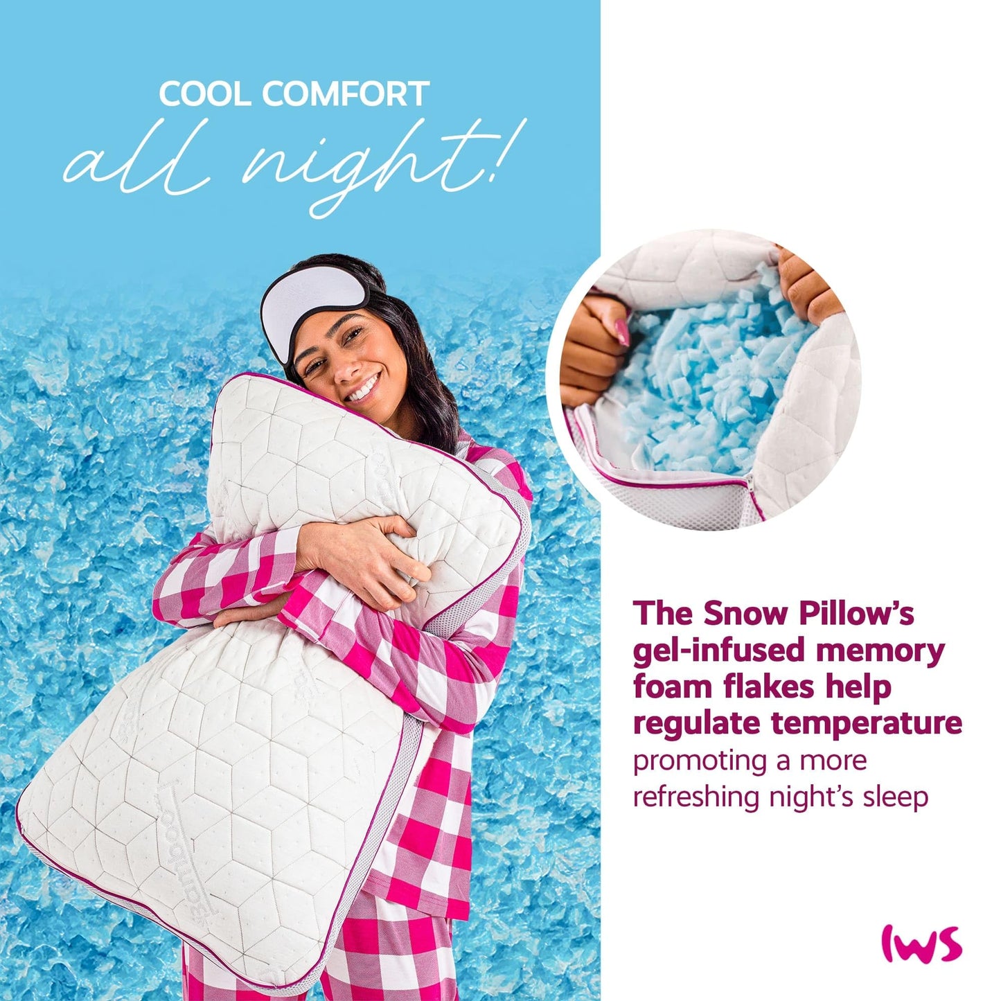 IWS I WANNA SLEEP Adjustable Cooling Pillow, Neck Support, Queen Size Bed Pillows for Sleeping, Gel Cross Cut Memory Foam, Side Sleepers, Snow® Pillow