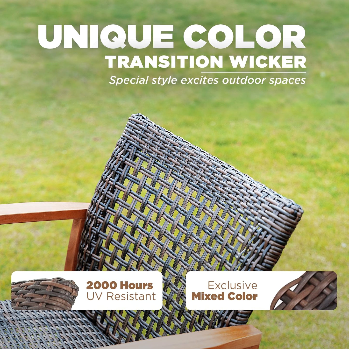 IDZO Liberte 500lbs Capacity Acacia Outdoor Club Chairs Set of 2, FSC Teak Finish Wood Patio Furniture Sets with Upgraded 2000Hours UV Resistant Wicker