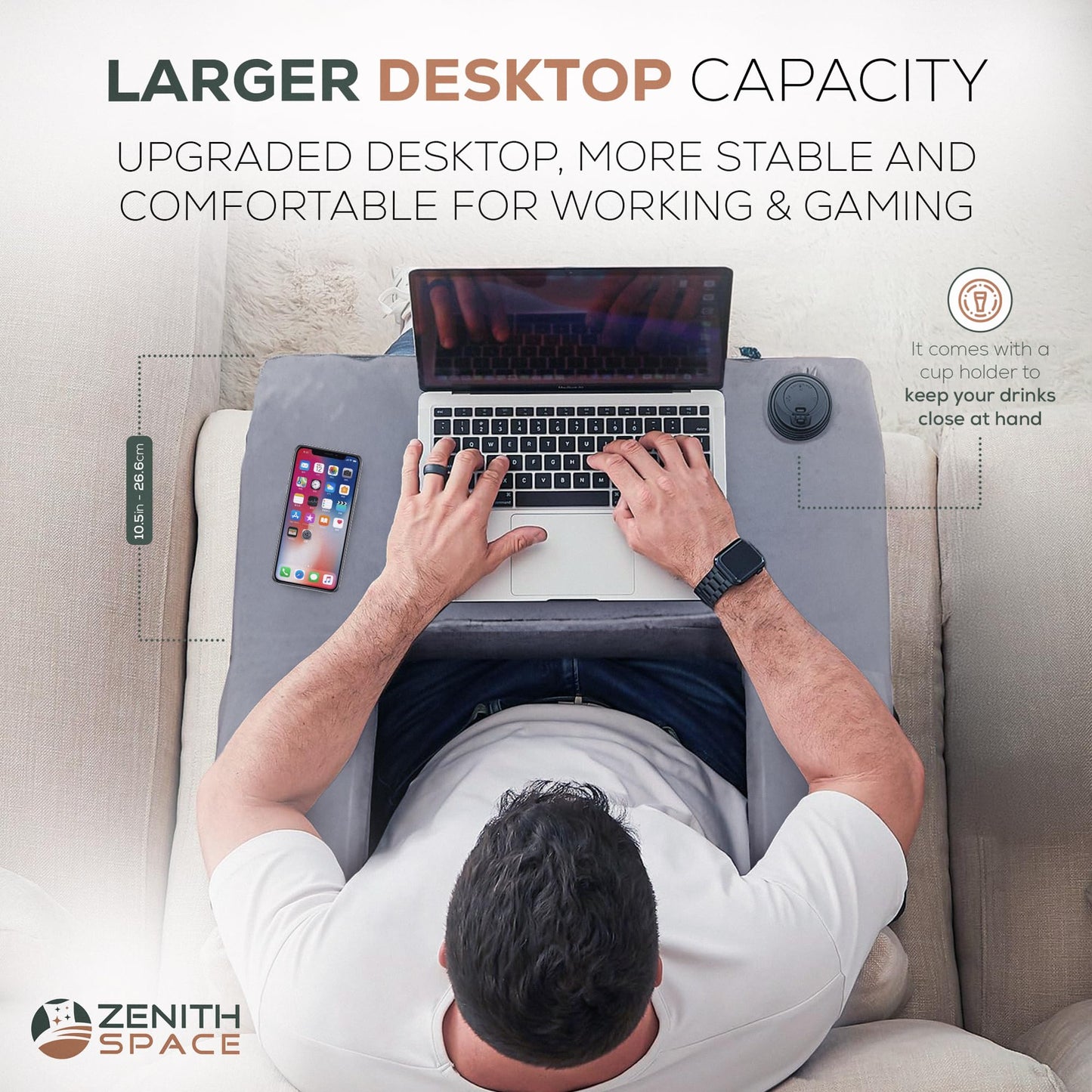 Zenith Space - Reading Pillow for Lap to Improve Your Reading Experience - Memory Foam Adult Gaming Pillow for Bed with Cup Holder - Allow 24–72 hrs to Fully Expand - Maximizing Your Comfort