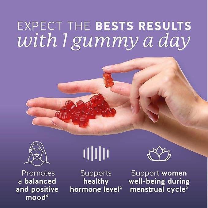 PMS Support Supplement for Women. Menstrual Relief Gummies to Target Hormonal Breakouts, Bloating, Period Cramps, & Mood Swings. Vegan, with Vitamin B6 & Lemon Balm, 90 Gummies