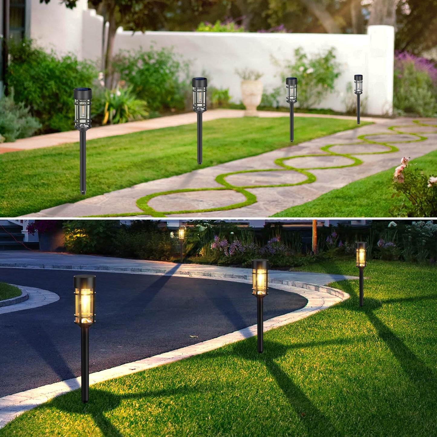 Mancra 8 Pack Solar Pathway Lights Outdoor, LED Solar Garden Lights Glass Stainless Steel Up to 12 Hrs Outdoor Lights for Landscape Lawn Yard Walkway Driveway
