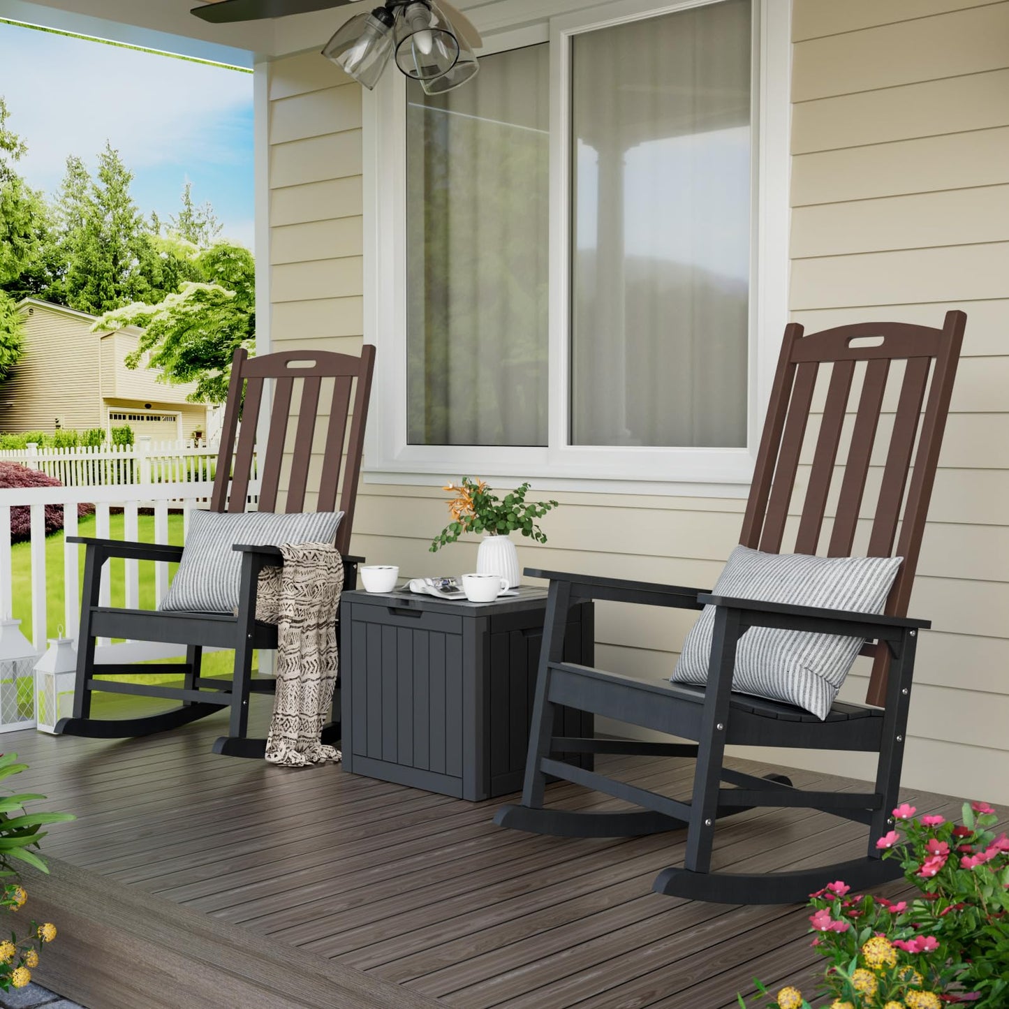 Outdoor Rocking Chair, All Weather Patio Rocking Chair, HDPE Poly Rocking Chair for Adults, Heavy Duty Front Porch Rocker, Brown