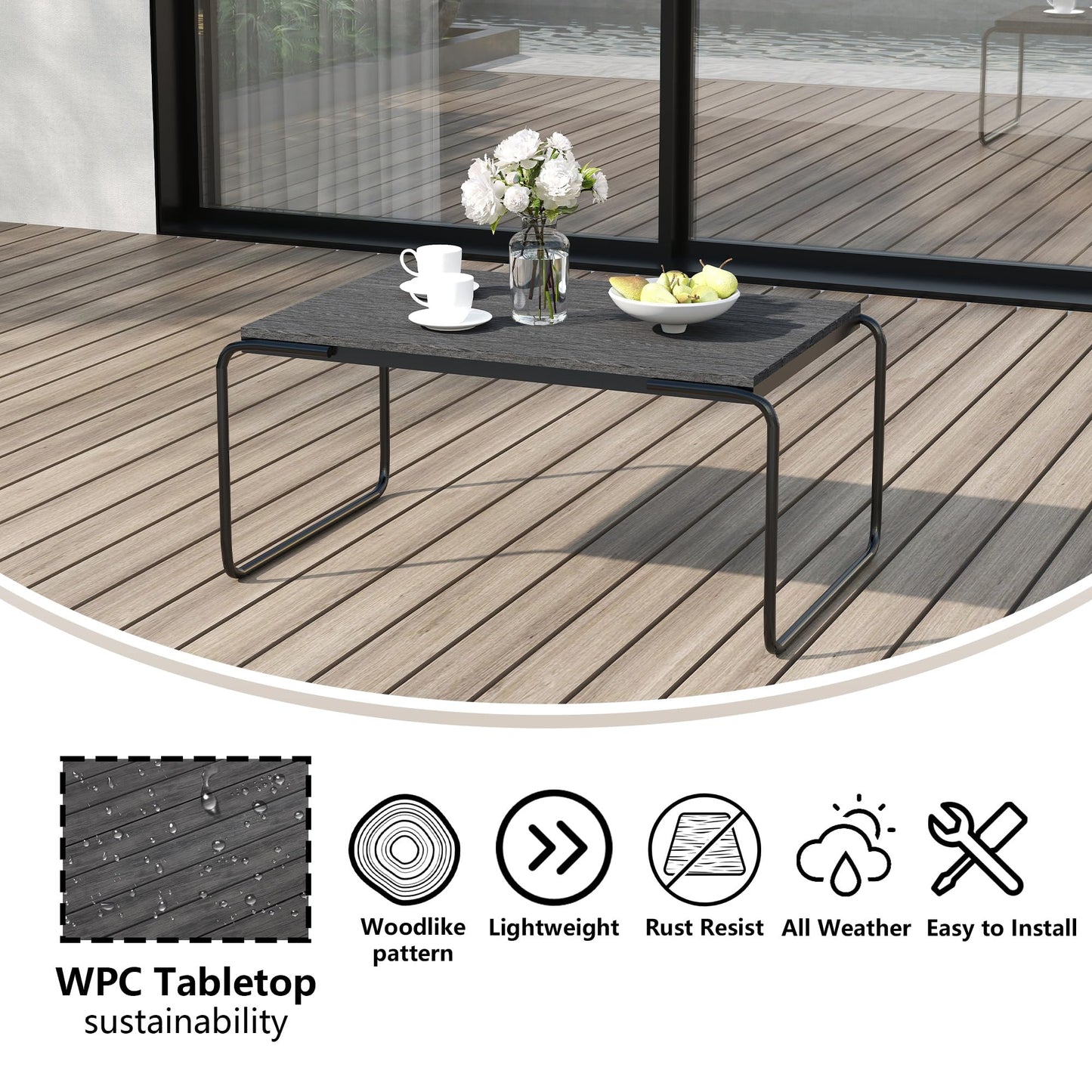 DAYARUS 4 Piece Patio Furniture Set, Modern Patio Conversation Set for 5, All Weather Bistro Furniture Set, Metal Patio Sofas Outdoor Sectional with Coffee Table and Cushions for Lawn/Garden, Khaki
