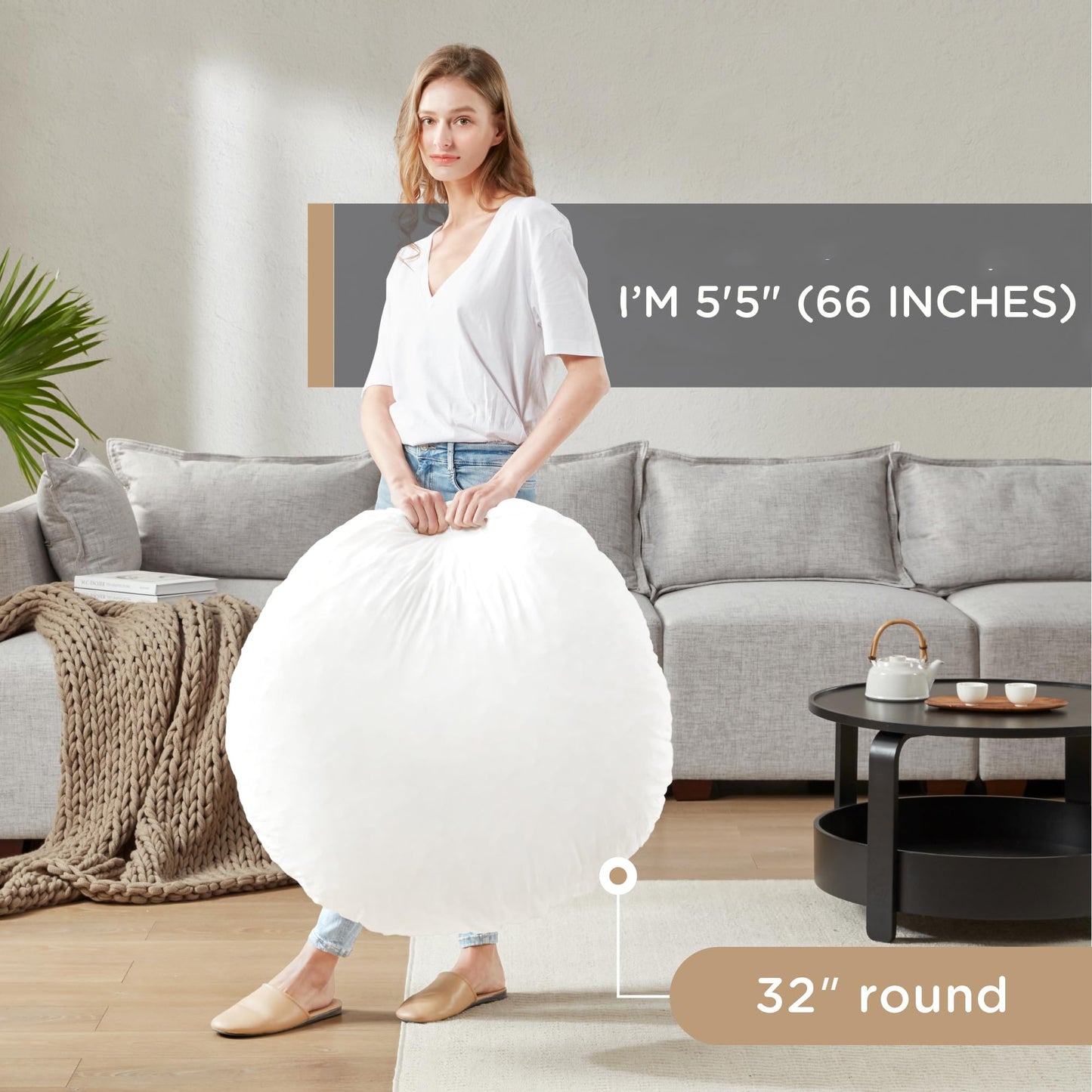 Codi Round Floor Pillow Insert, Large Thick Meditation Cushion, 32 Inch Circular Seating Cushions, Memory Foam Added, Advanced
