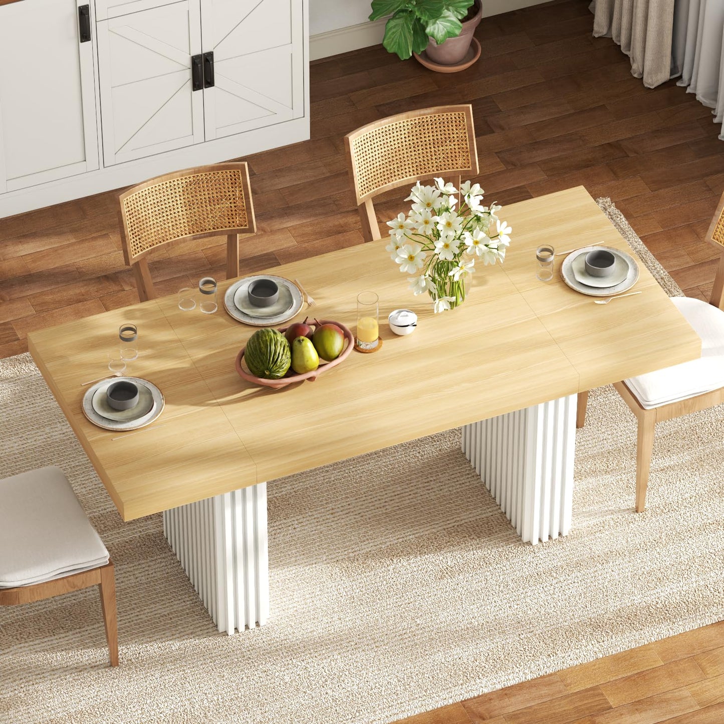 Gyfimoie 71" Large Dining Table for 6-8,Modern Rectangle Kitchen Table with Strip Base,Wood Dining Room Tables with Heavy Duty Legs for Kitchen, Dining Room (Natural)