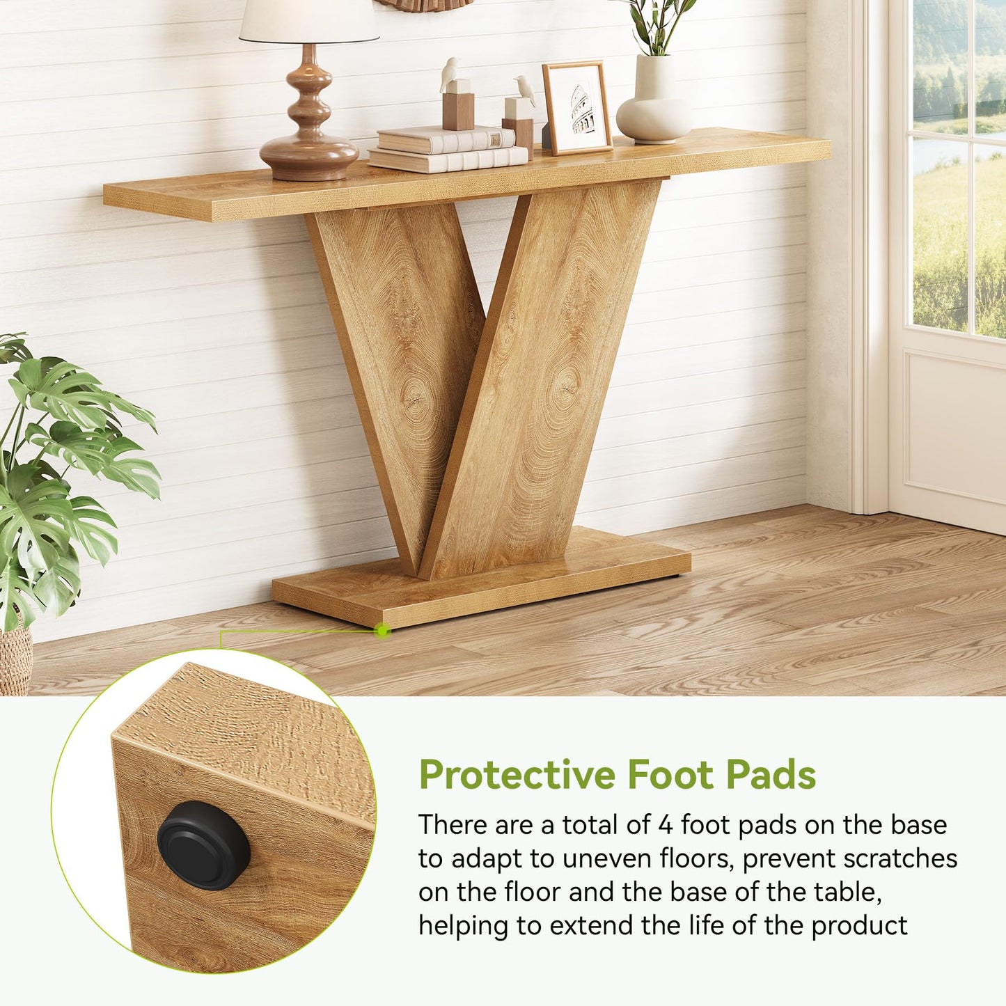 LITTLE TREE 63-Inch Console Table, V-Shaped Pedestal Side Table, Versatile Rectangular Farmhouse Sofa Table Entryway Console Table for Living Room, Hallway, Entrance, Brown