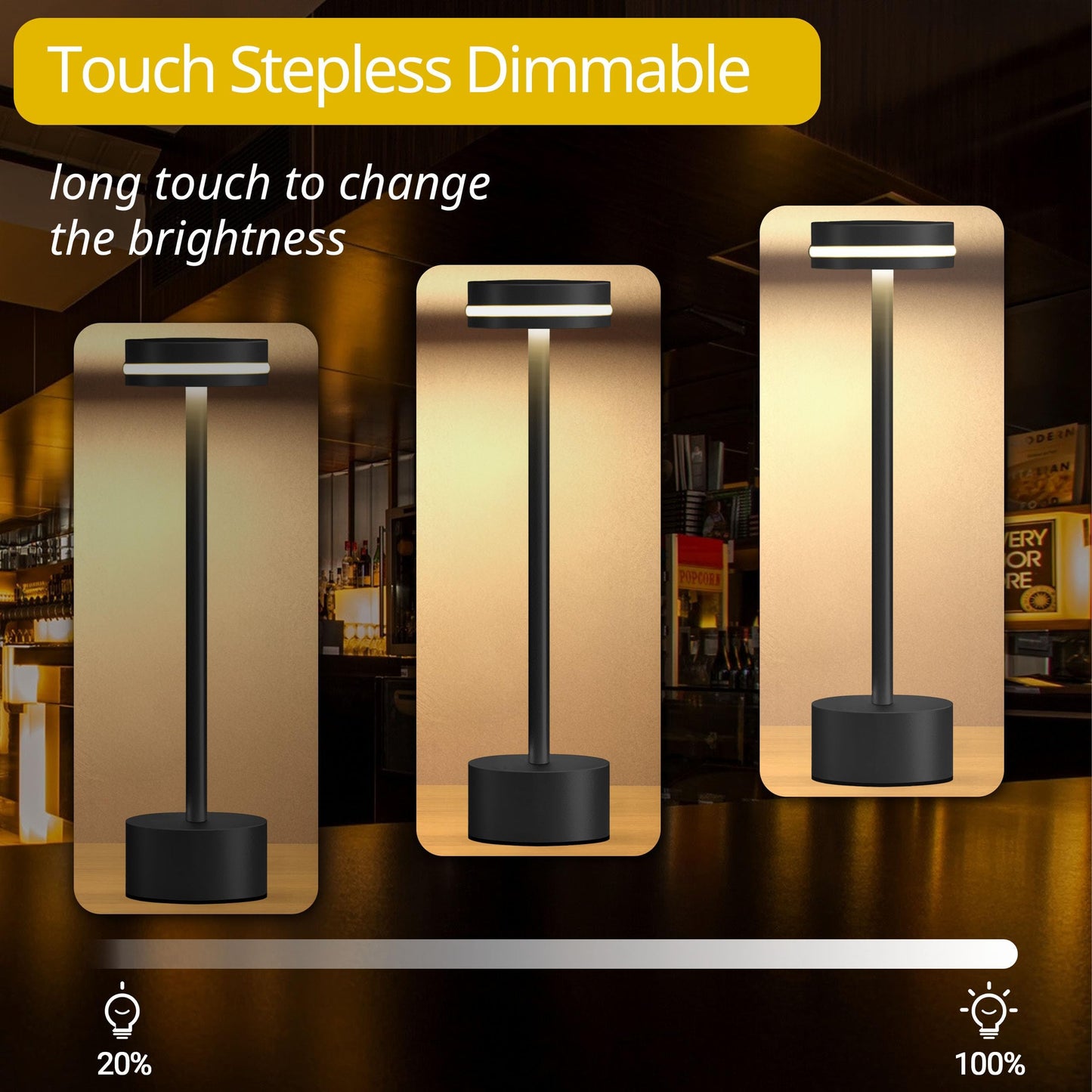 OFiSEXPT Portable Rechargeable Bedside Lamp, Touch Stepless Dimmable, Cordless Table Lamp for Home, Bedroom, Hotel, Restaurant, Bar, Outdoor, 1 Pack (Black)