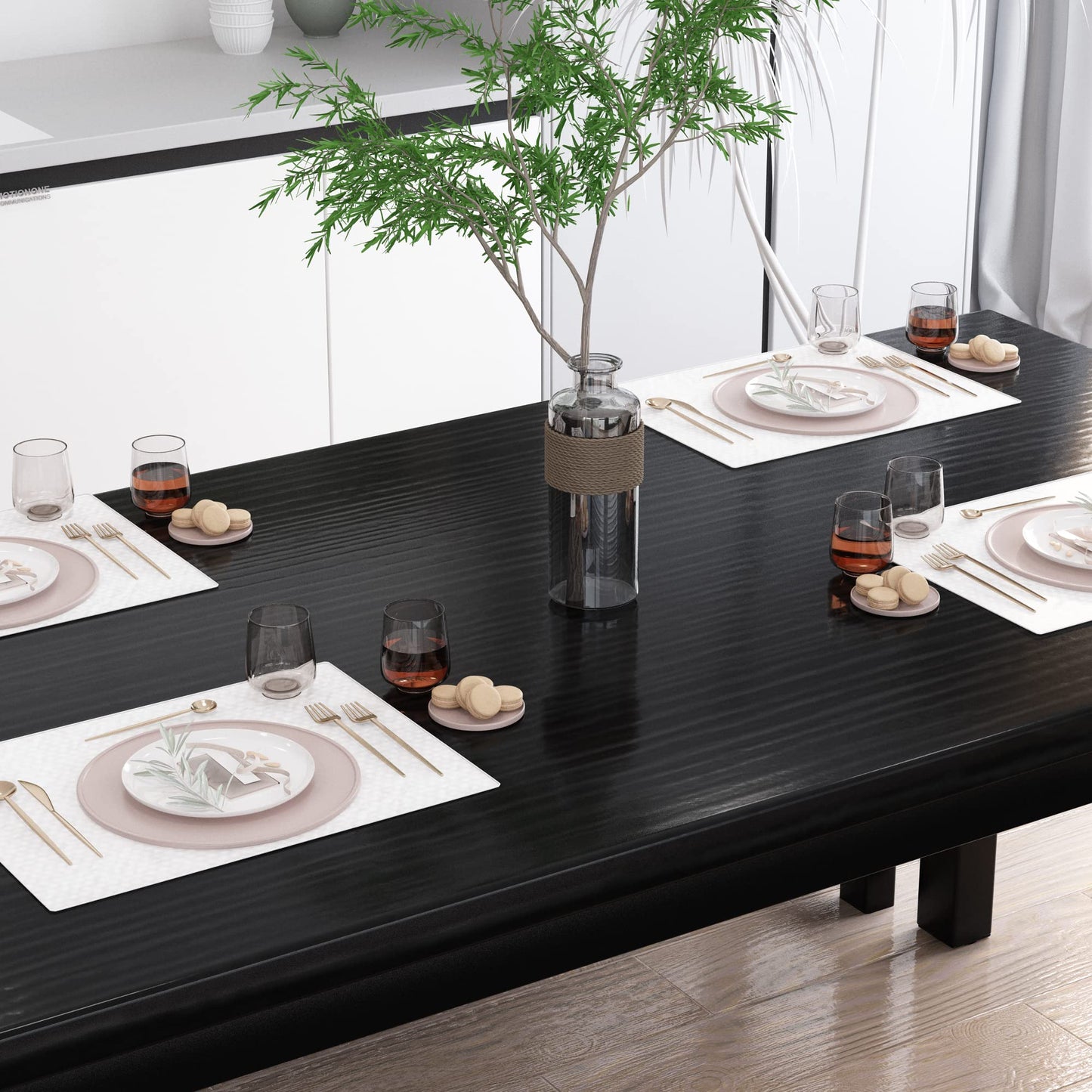 AWQM Dining Table Set for 4, Kitchen Dining Table with 2 Benches, Dining Room Table Set with Metal Frame & Thickened Board for Kitchen, Restaurant, Black, 43'' Breakfast Table Set (A006-11H2-L)