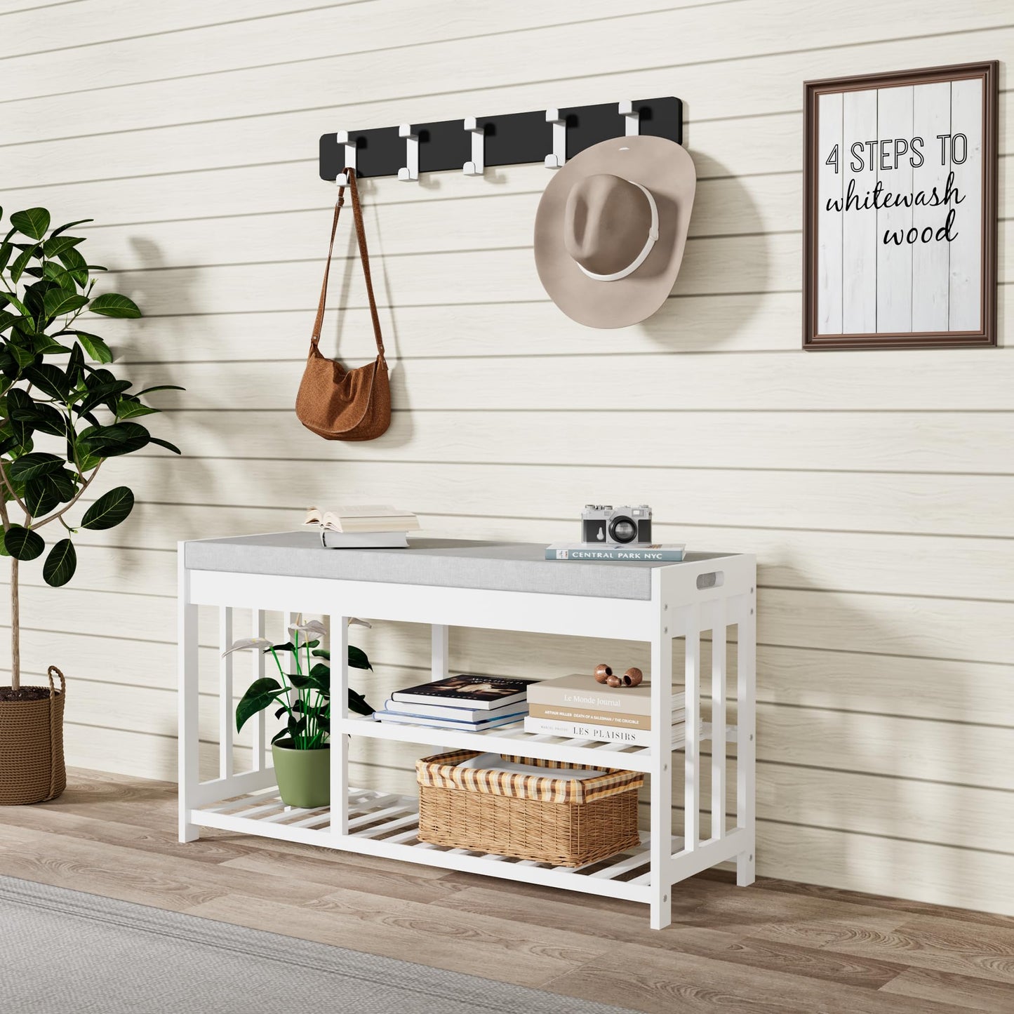 APRTAT 3-Tier Bamboo Shoe Rack Bench, Shoe Storage Organizer Bench, Entryway Benchs, Shoes Rack for Front Door Entrance, Entryway Bathroom Bedroom
